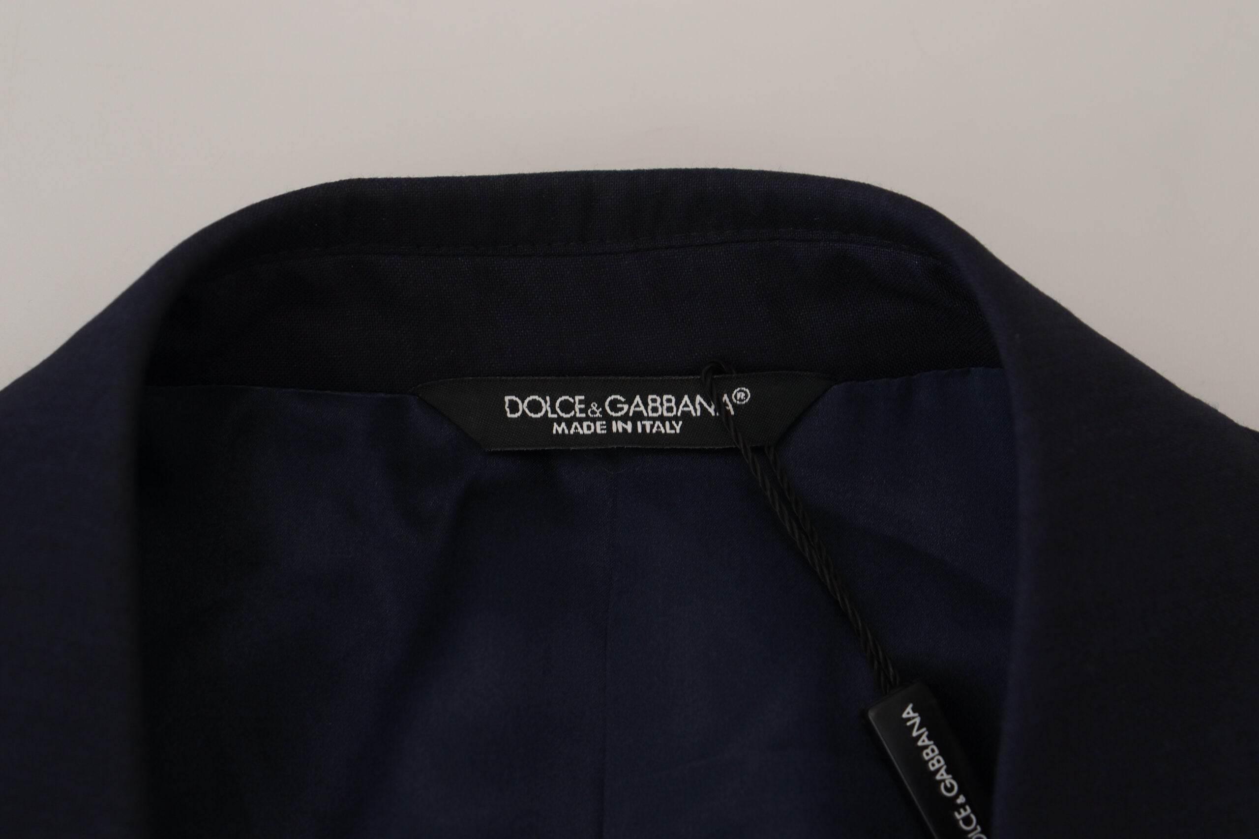 Dolce & Gabbana Blue Wool Slim Fit Formal Coat Blazer - Hilstor