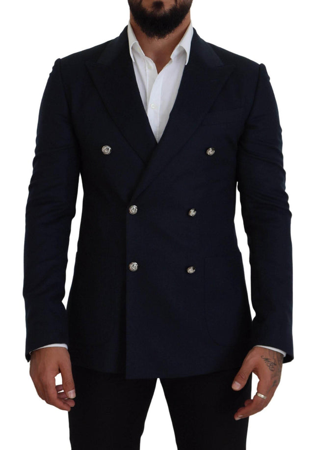 Dolce & Gabbana Blue Double Breasted Formal Coat Blazer - Hilstor