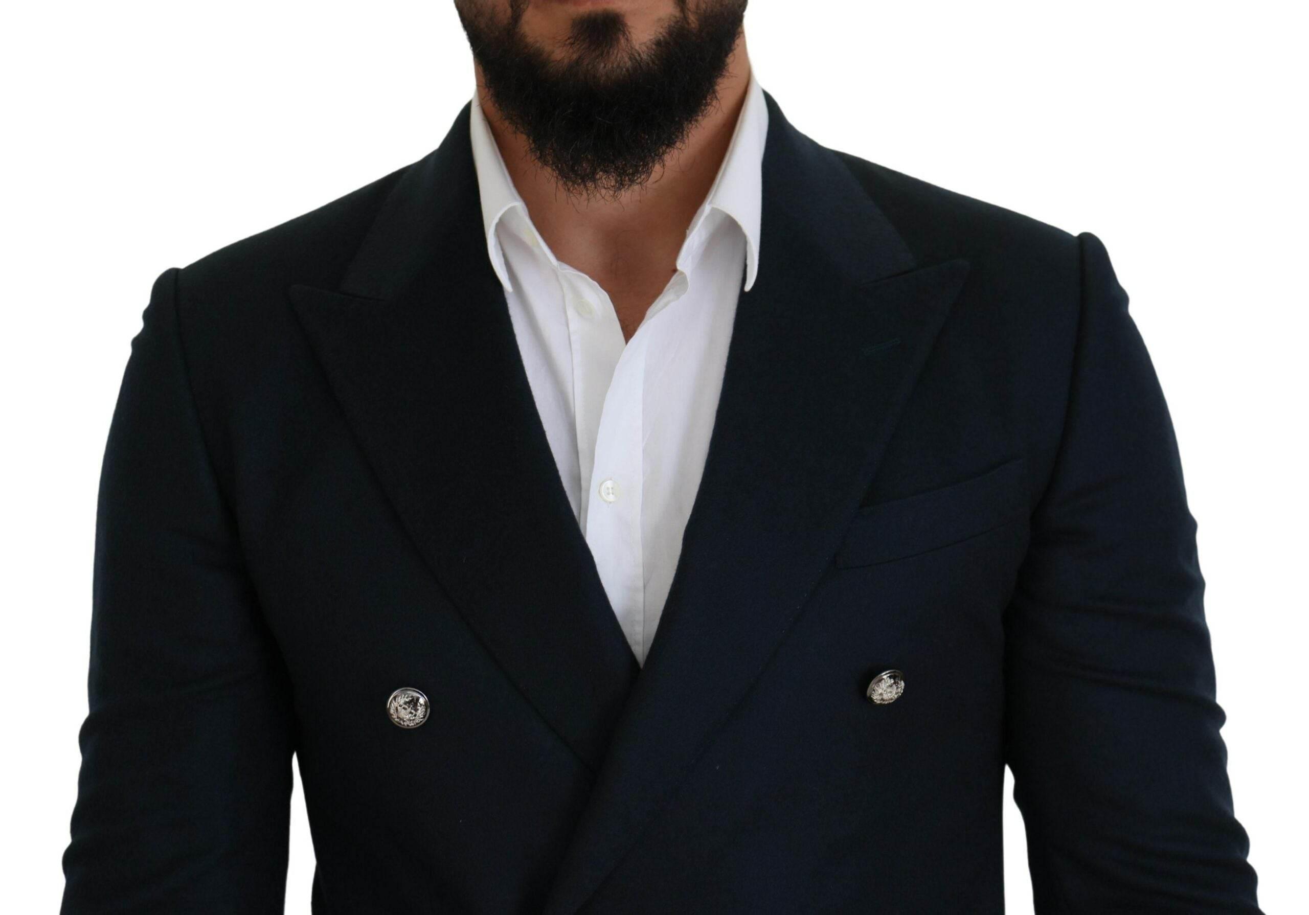 Dolce & Gabbana Blue Double Breasted Formal Coat Blazer - Hilstor