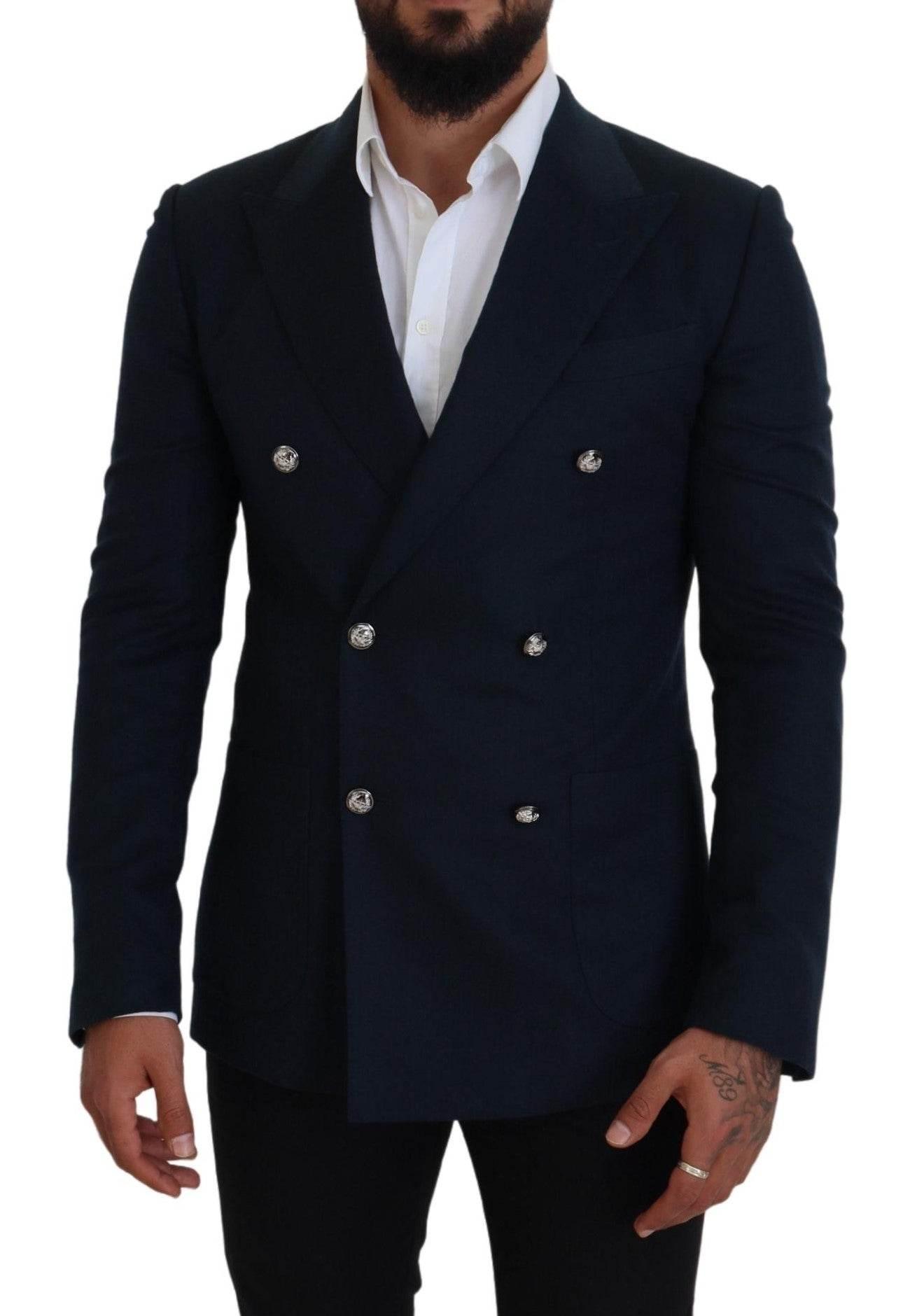 Dolce & Gabbana Blue Double Breasted Formal Coat Blazer - Hilstor