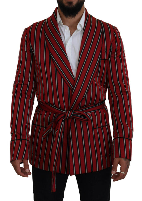 Dolce & Gabbana Elegant Red Striped Long Robe Luxury Wear - Hilstor