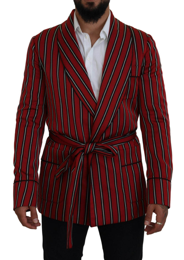 Dolce & Gabbana Elegant Red Striped Long Robe Luxury Wear - Hilstor