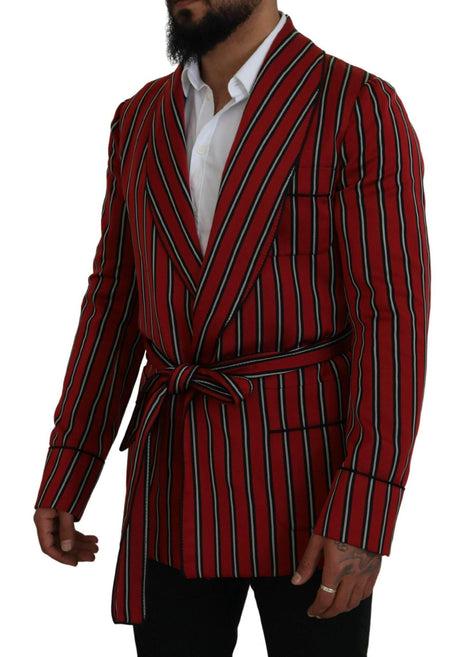 Dolce & Gabbana Elegant Red Striped Long Robe Luxury Wear - Hilstor