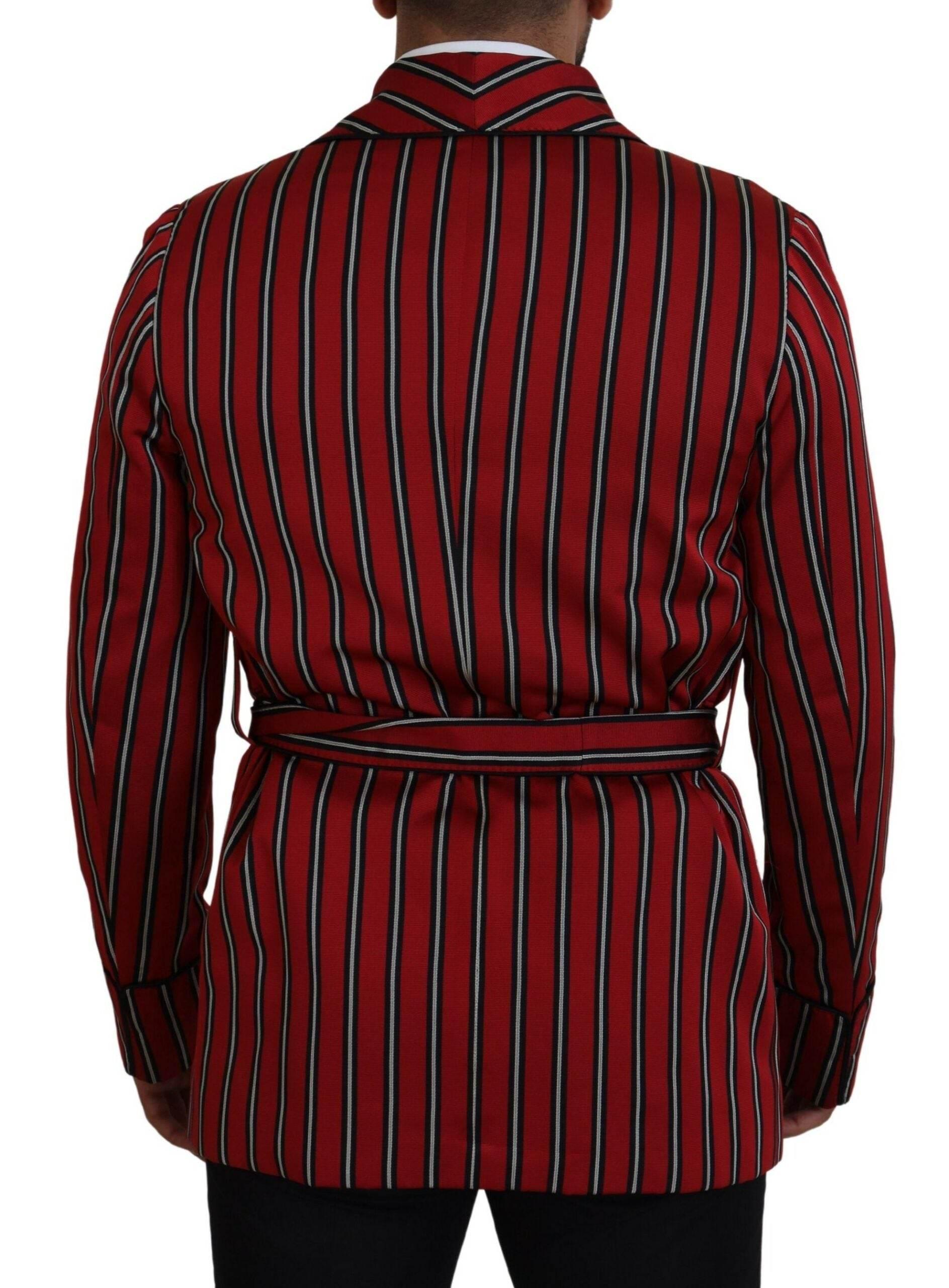 Dolce & Gabbana Elegant Red Striped Long Robe Luxury Wear - Hilstor