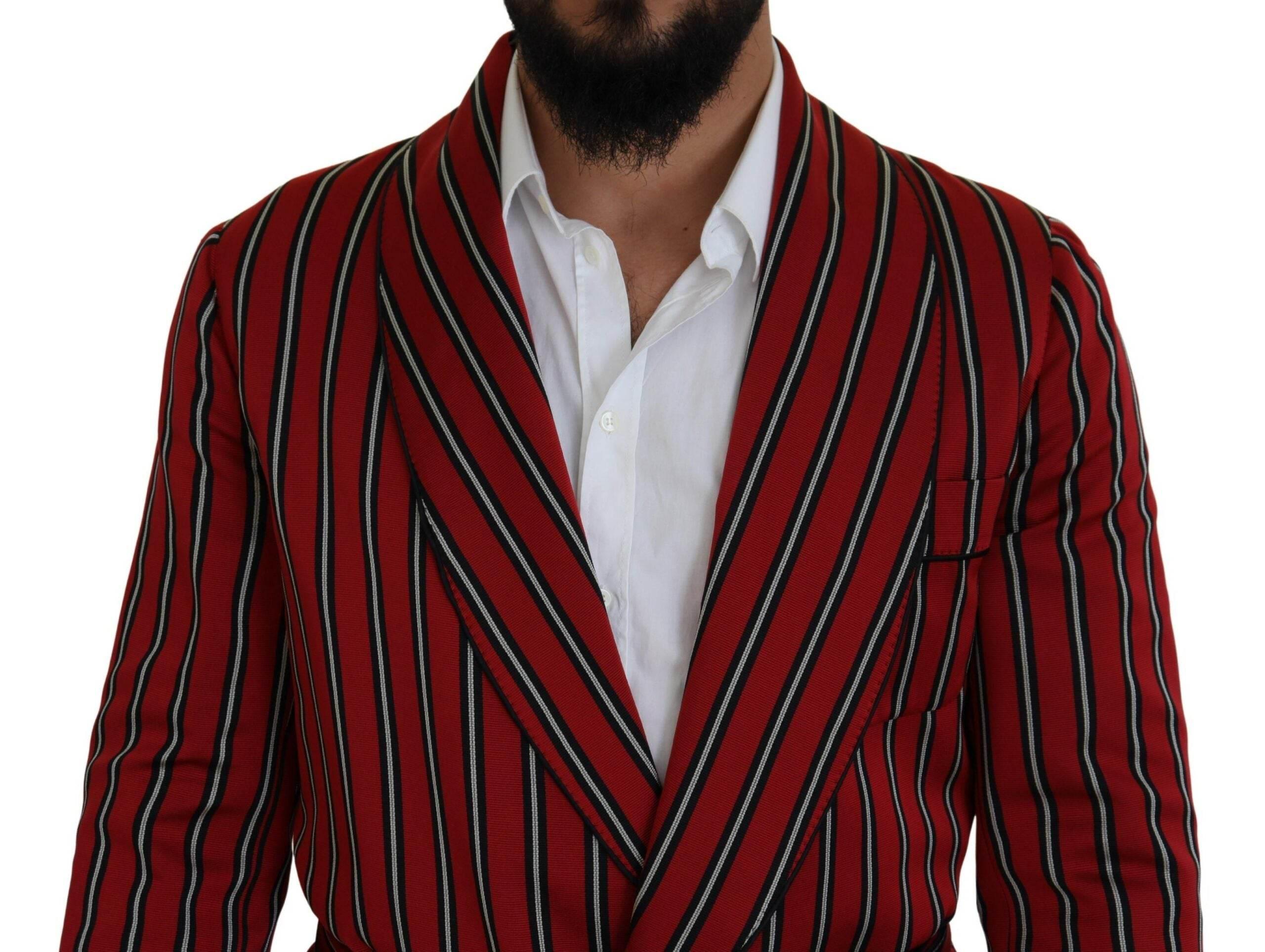 Dolce & Gabbana Elegant Red Striped Long Robe Luxury Wear - Hilstor
