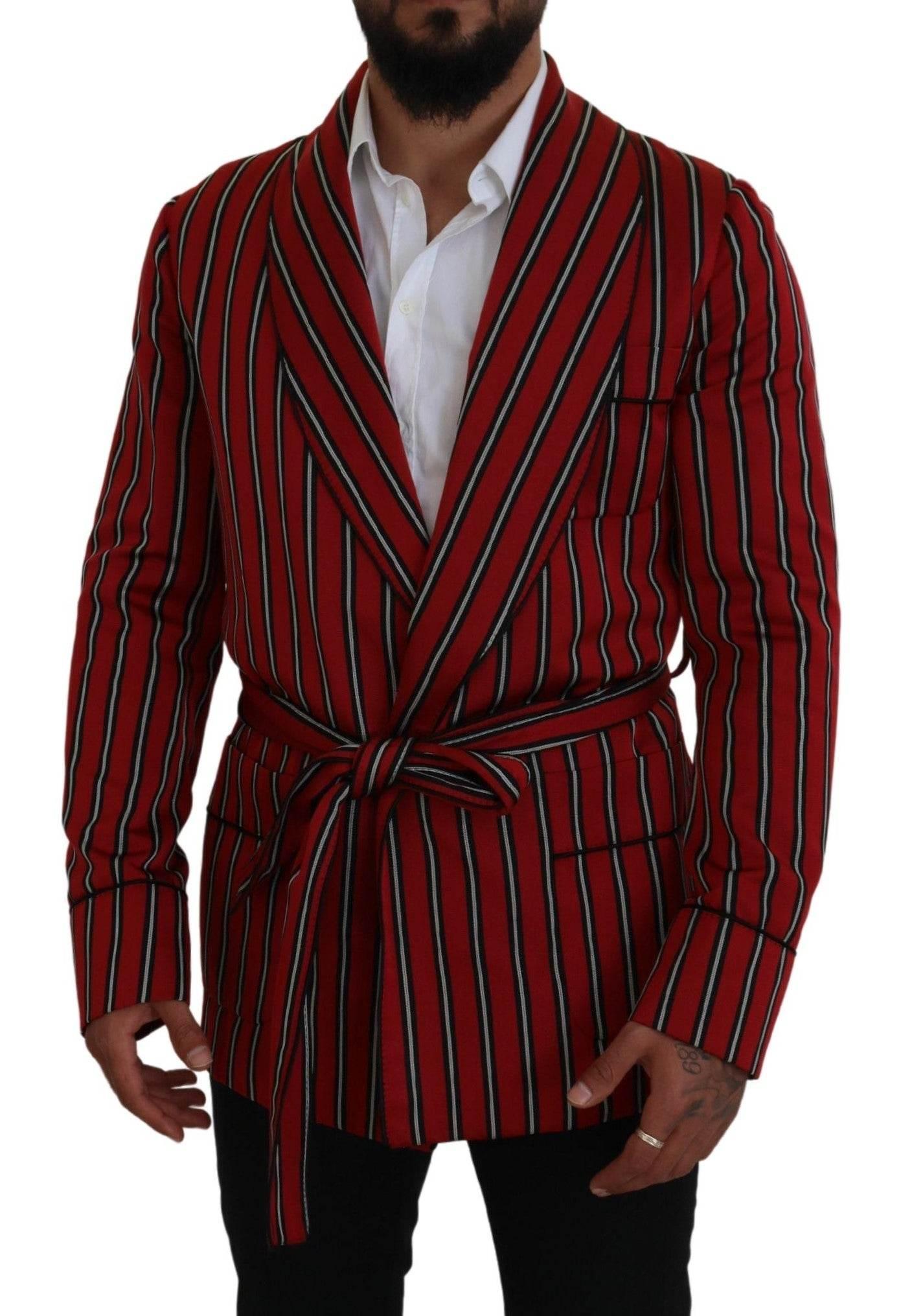 Dolce & Gabbana Elegant Red Striped Long Robe Luxury Wear - Hilstor