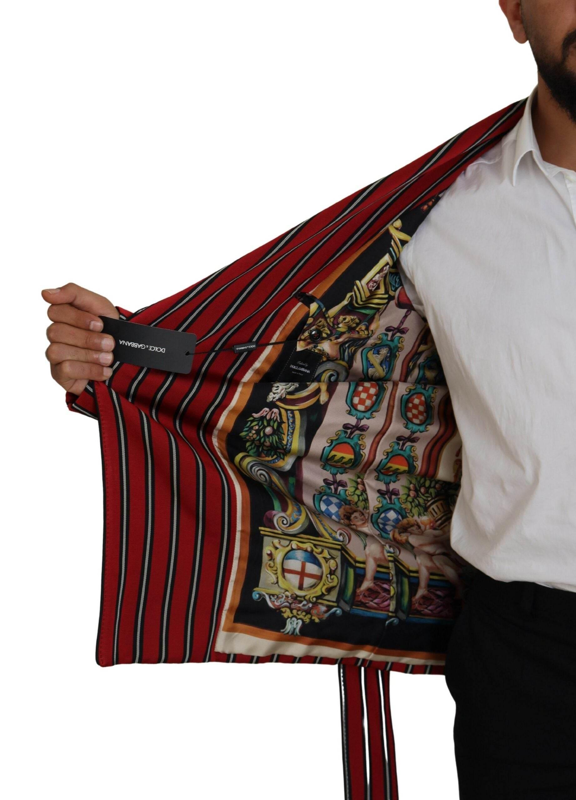 Dolce & Gabbana Elegant Red Striped Long Robe Luxury Wear - Hilstor