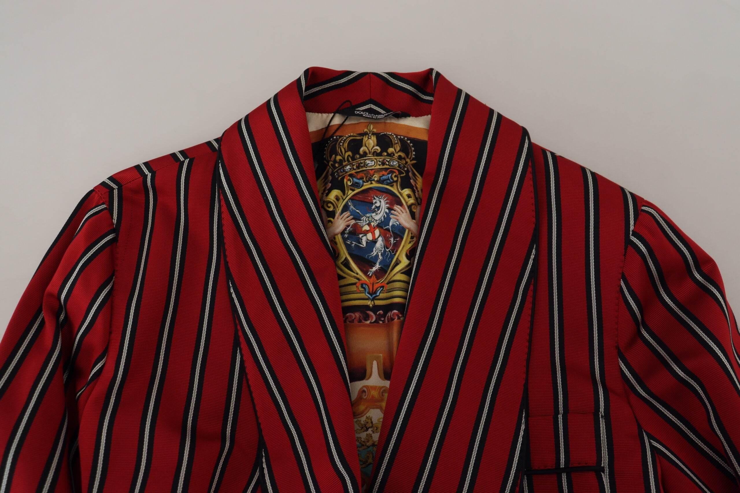Dolce & Gabbana Elegant Red Striped Long Robe Luxury Wear - Hilstor