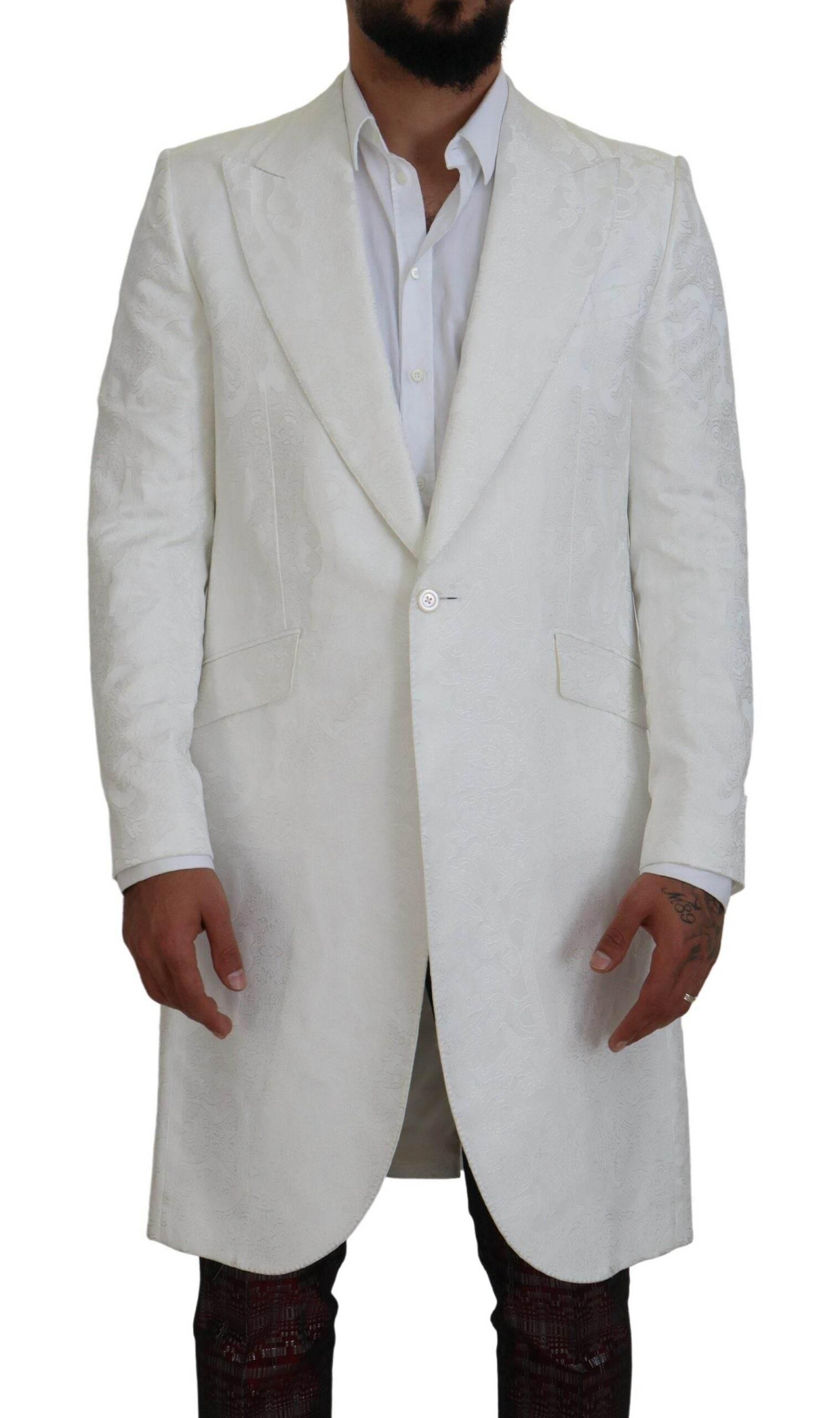 Dolce & Gabbana White Floral Brocade Trench Coat Jacket - Hilstor