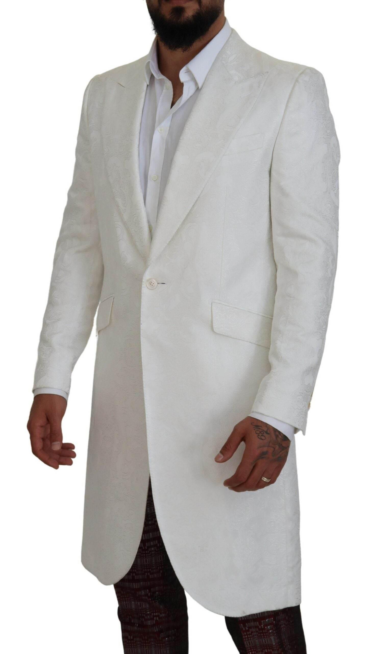 Dolce & Gabbana White Floral Brocade Trench Coat Jacket - Hilstor