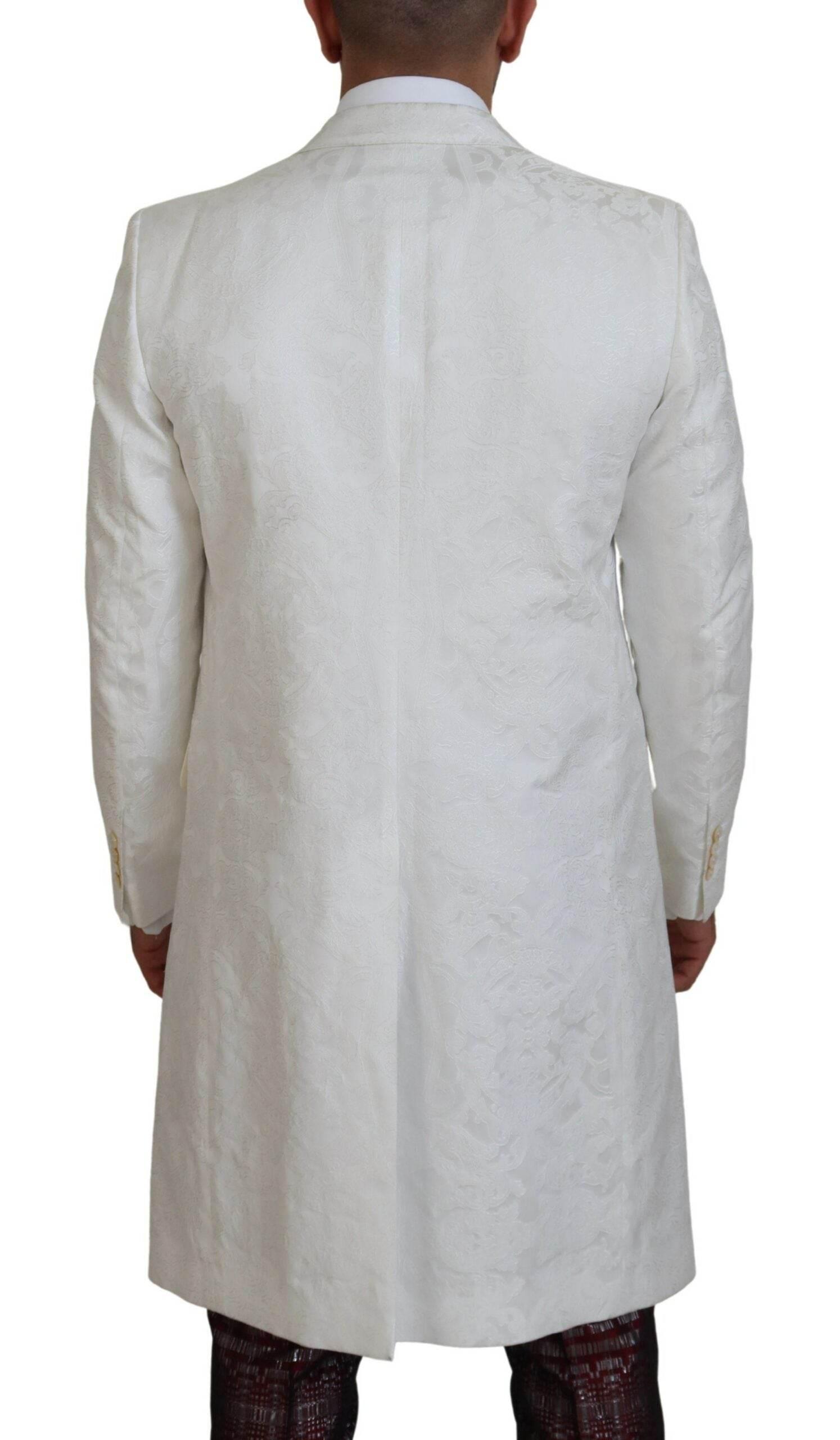 Dolce & Gabbana White Floral Brocade Trench Coat Jacket - Hilstor