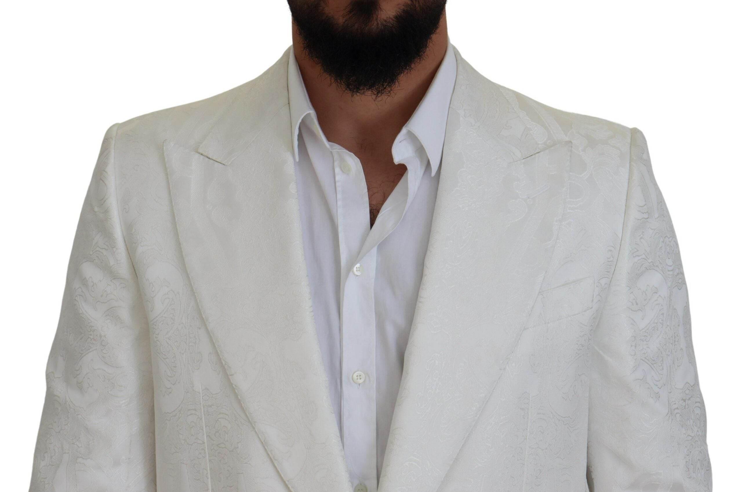 Dolce & Gabbana White Floral Brocade Trench Coat Jacket - Hilstor