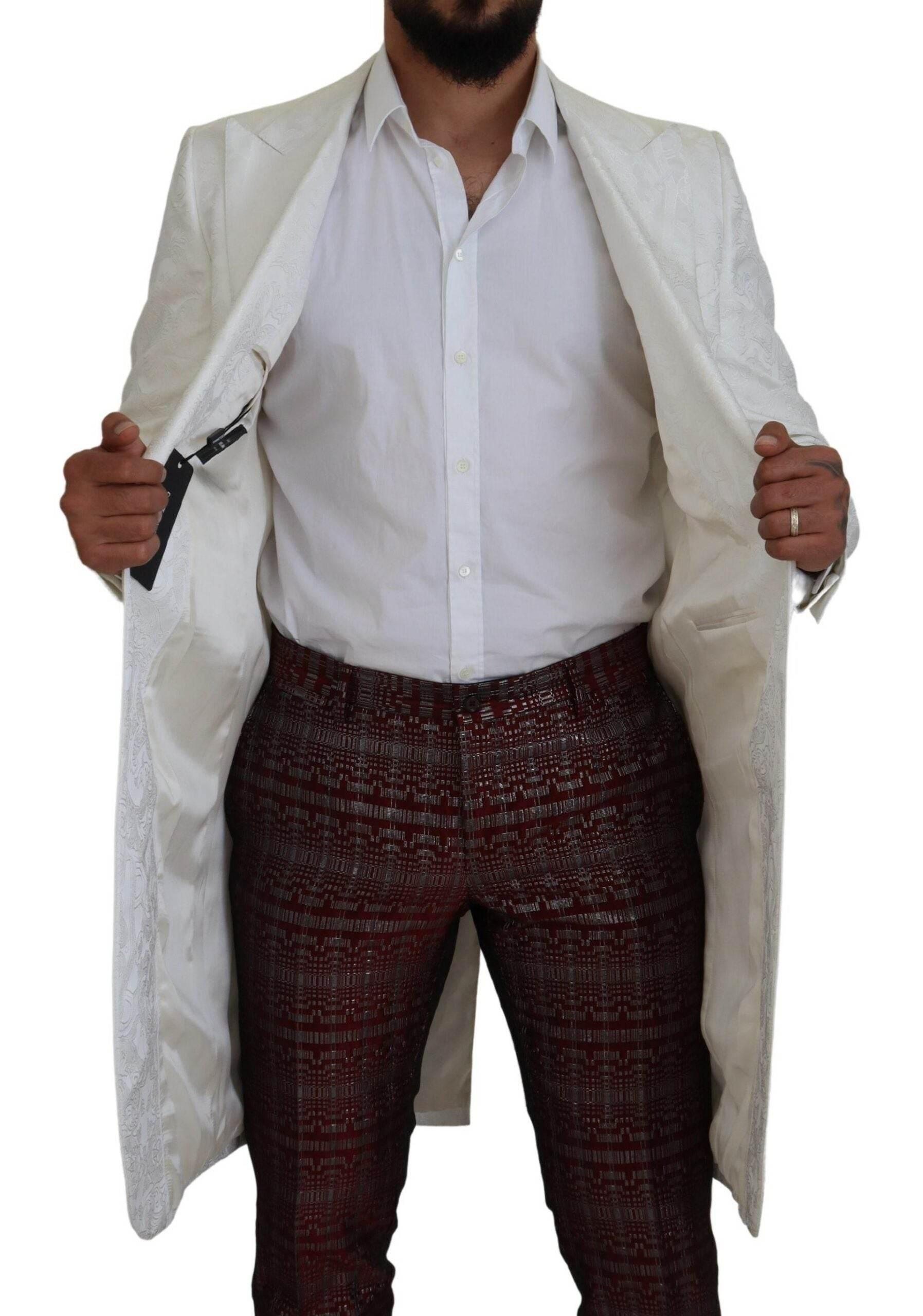 Dolce & Gabbana White Floral Brocade Trench Coat Jacket - Hilstor