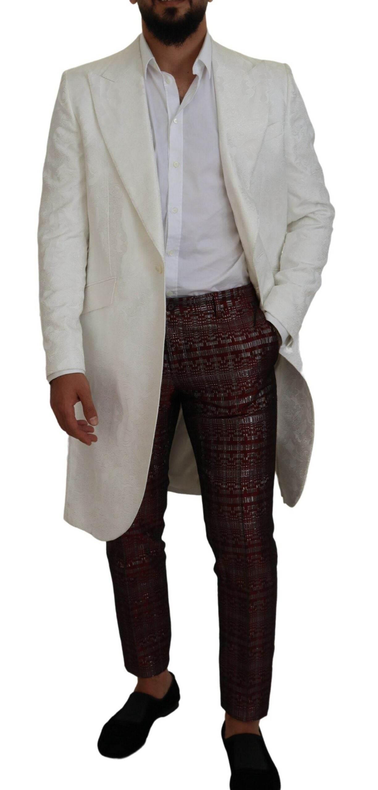 Dolce & Gabbana White Floral Brocade Trench Coat Jacket - Hilstor