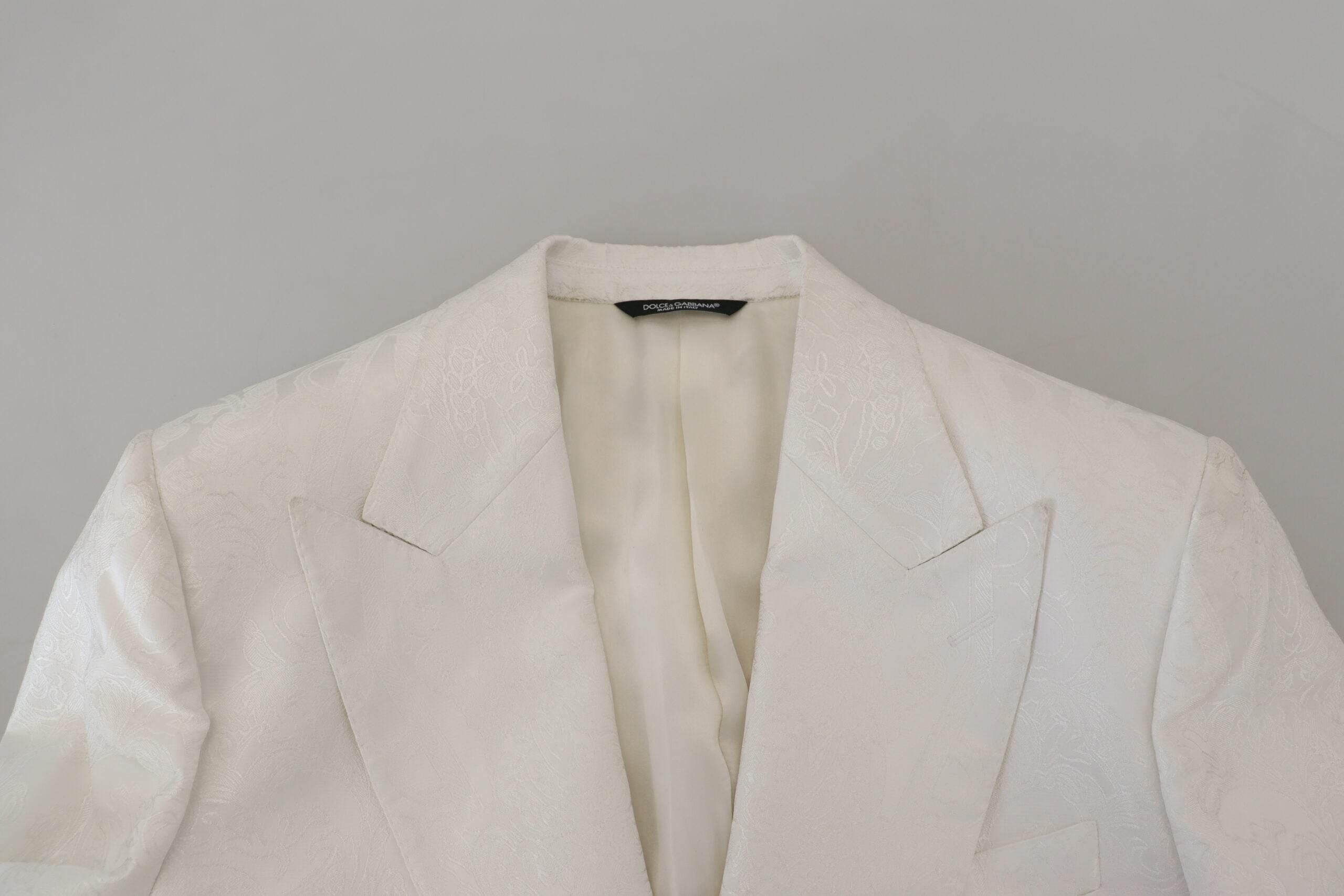 Dolce & Gabbana White Floral Brocade Trench Coat Jacket - Hilstor