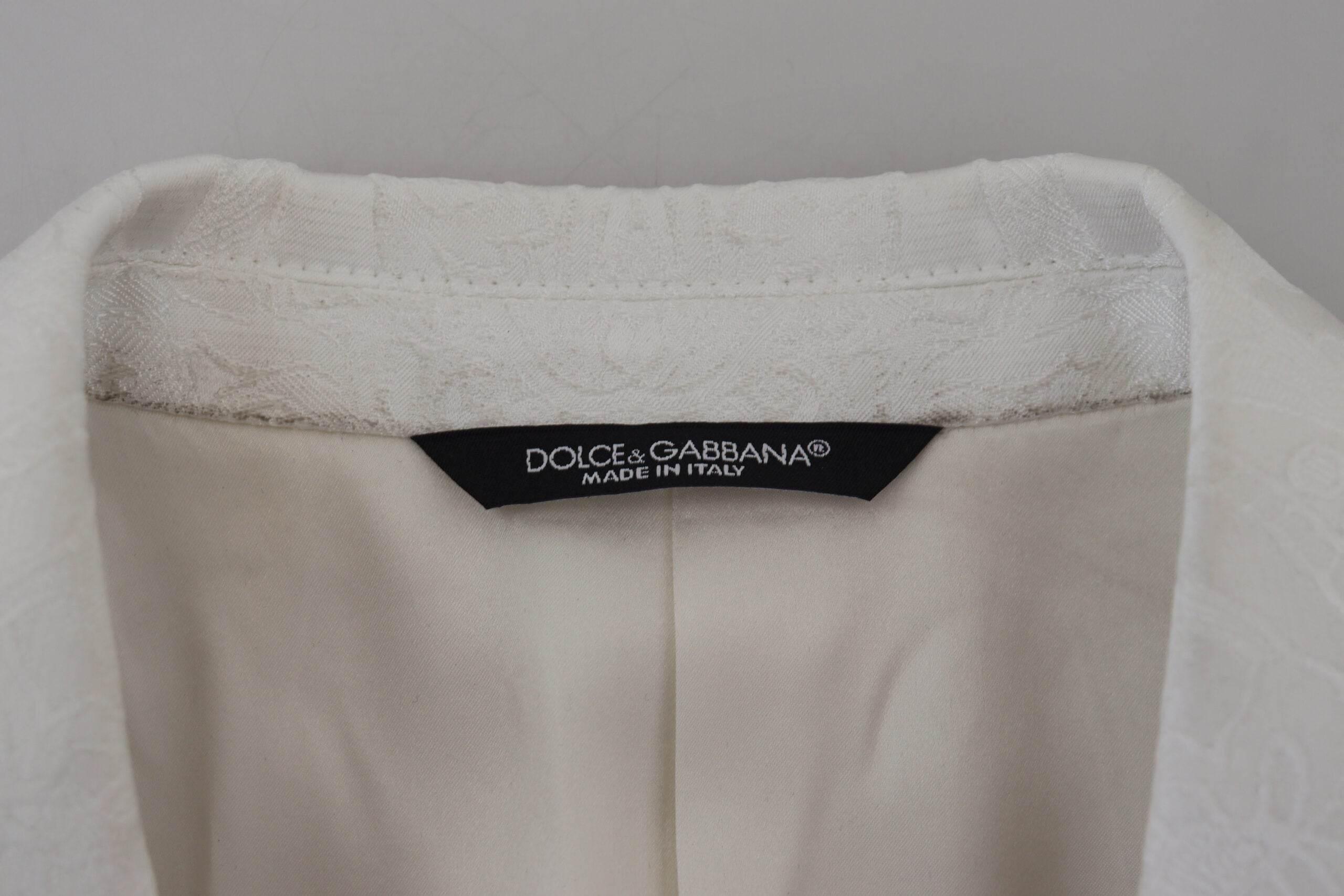 Dolce & Gabbana White Floral Brocade Trench Coat Jacket - Hilstor
