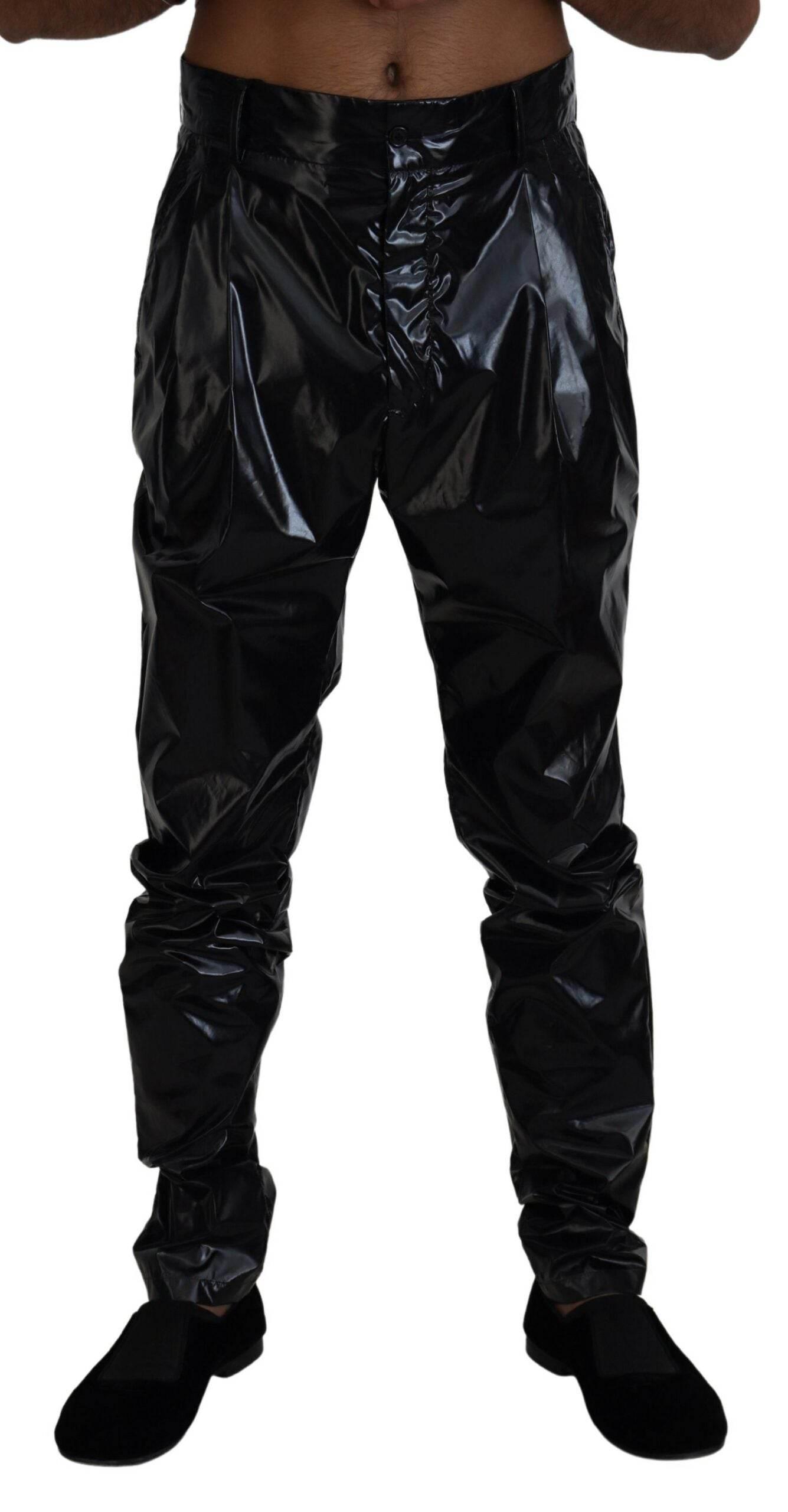 Dolce & Gabbana Black Shining Nylon Skinny Men Pants - Hilstor