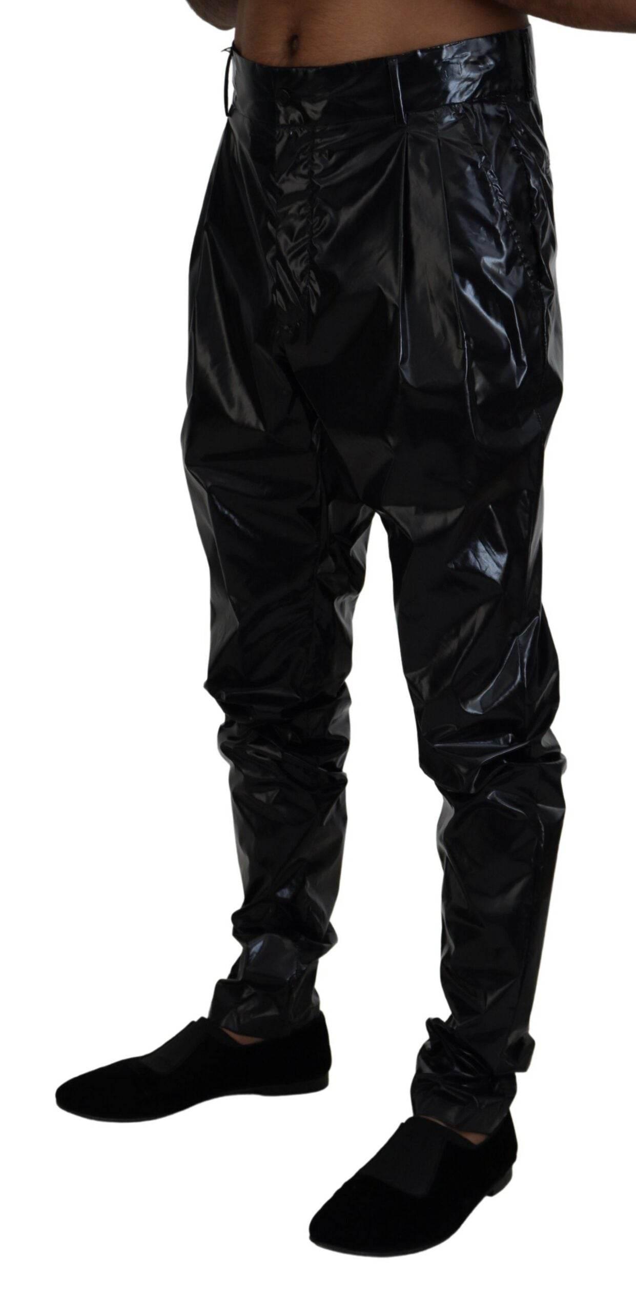 Dolce & Gabbana Black Shining Nylon Skinny Men Pants - Hilstor