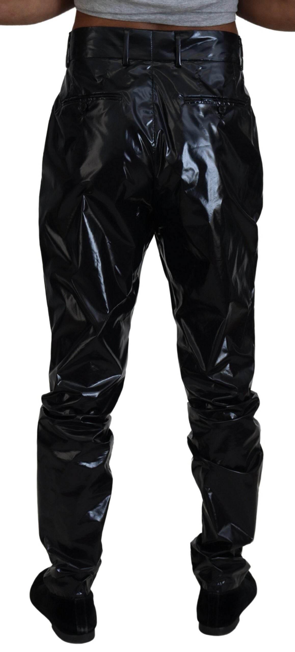 Dolce & Gabbana Black Shining Nylon Skinny Men Pants - Hilstor