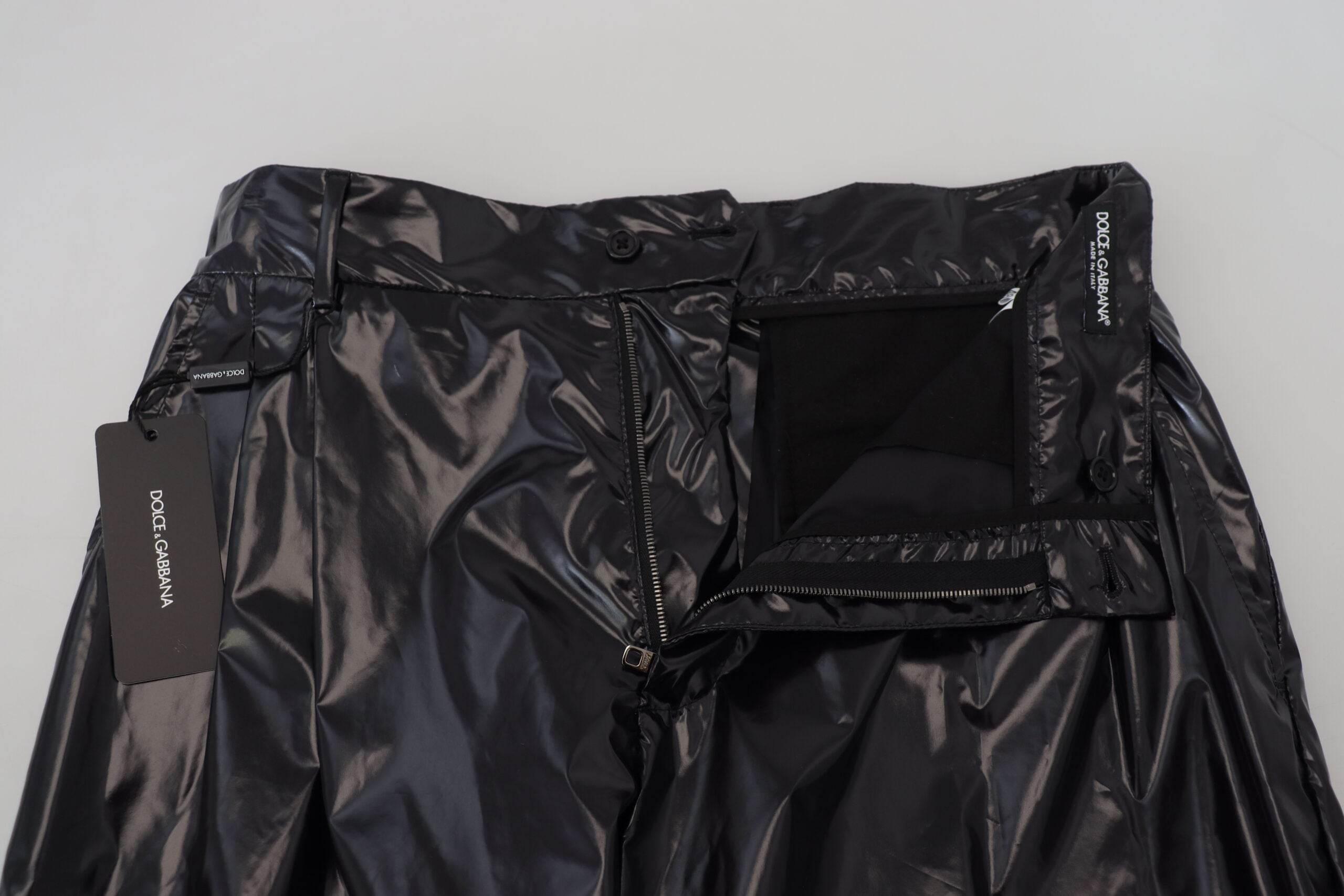 Dolce & Gabbana Black Shining Nylon Skinny Men Pants - Hilstor