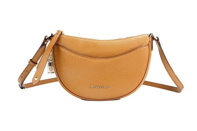 Michael Kors Dover Small Luggage Pebbled Leather Half Moon Crossbody Bag Purse - Hilstor