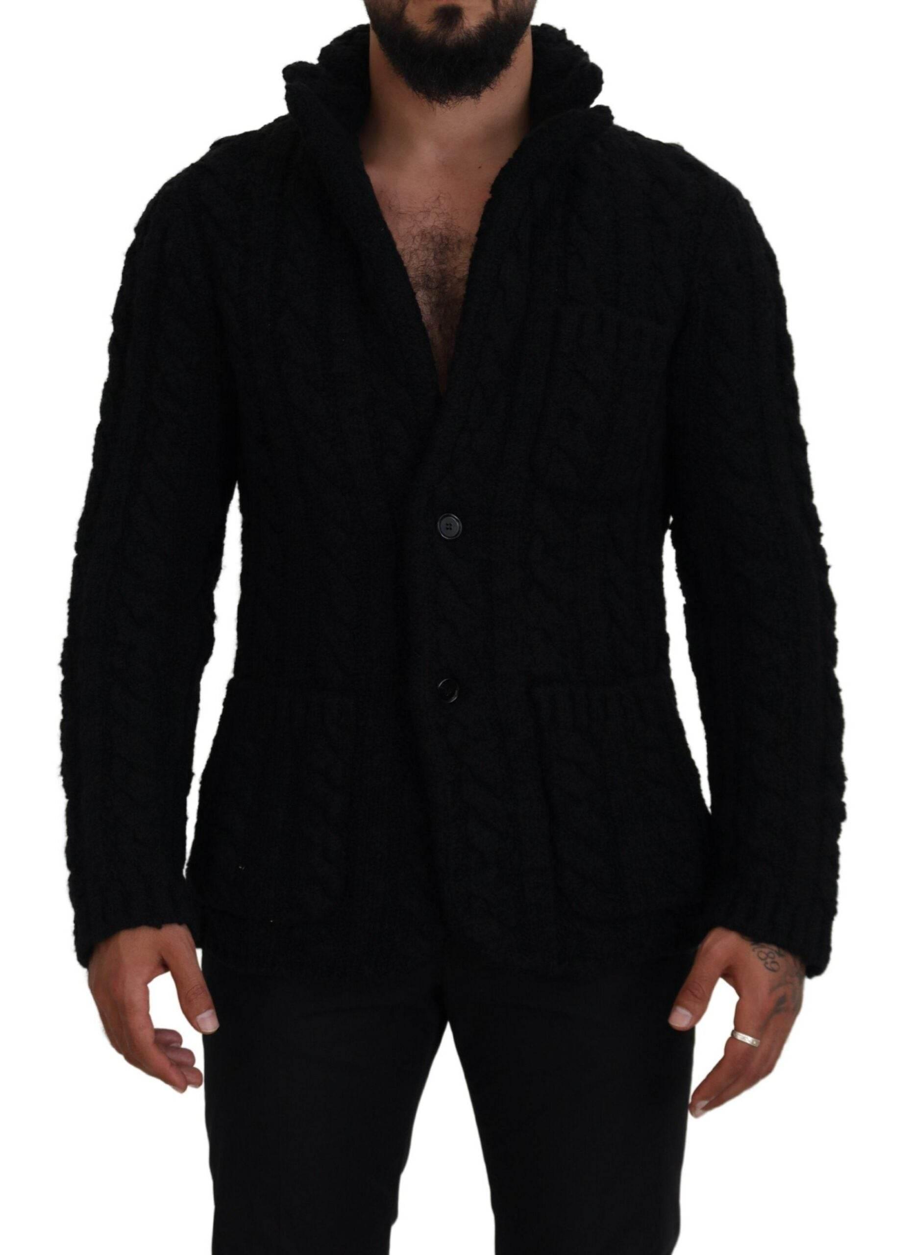 Dolce & Gabbana Black Wool Knit Button Cardigan Sweater - Hilstor