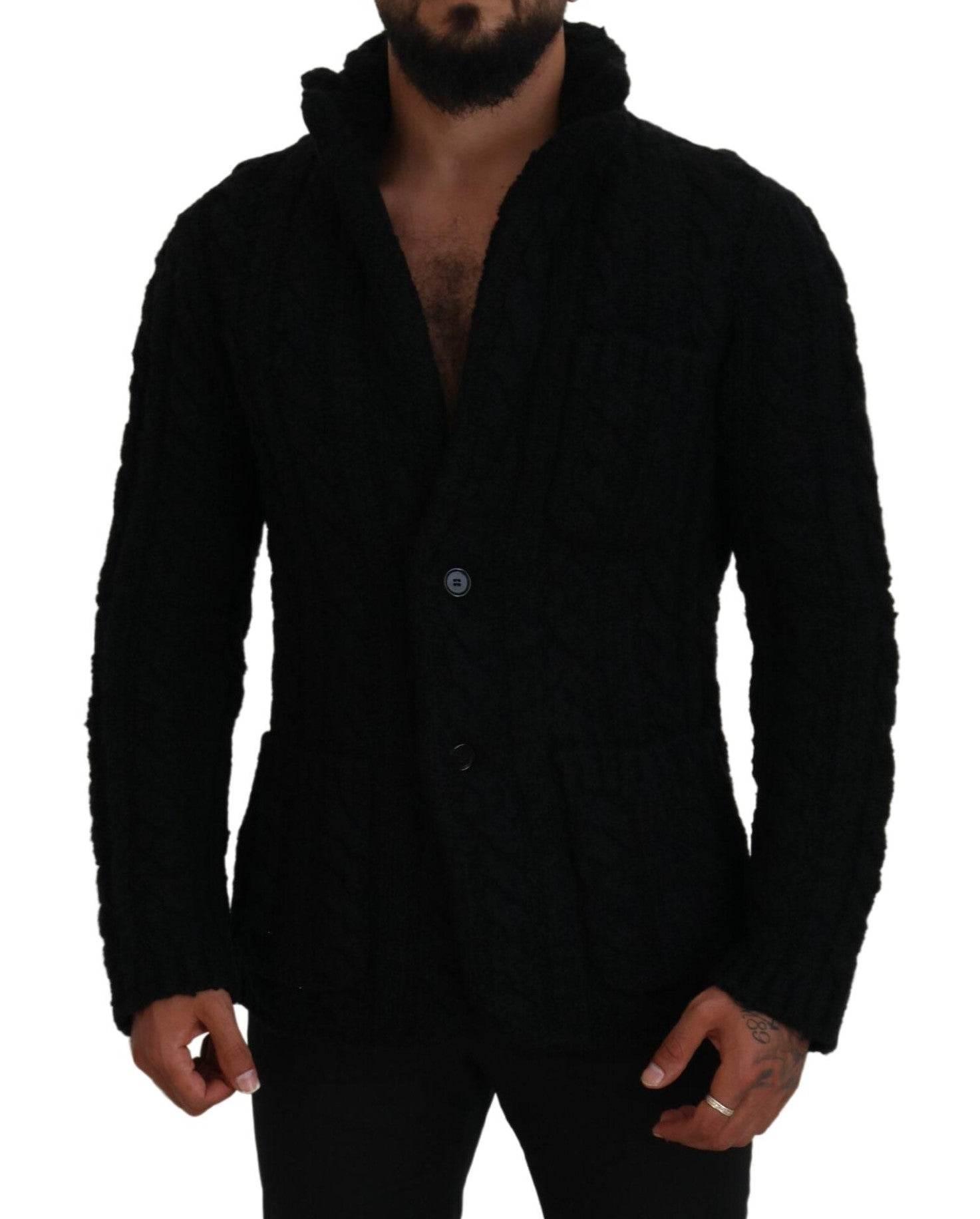 Dolce & Gabbana Black Wool Knit Button Cardigan Sweater - Hilstor