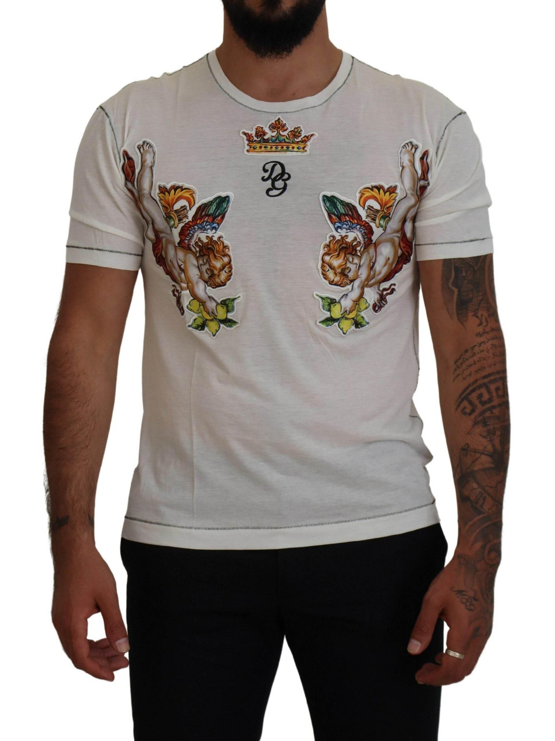 Dolce & Gabbana White Printed Short Sleeves Men T-shirt - Hilstor