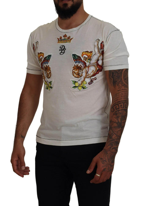Dolce & Gabbana White Printed Short Sleeves Men T-shirt - Hilstor