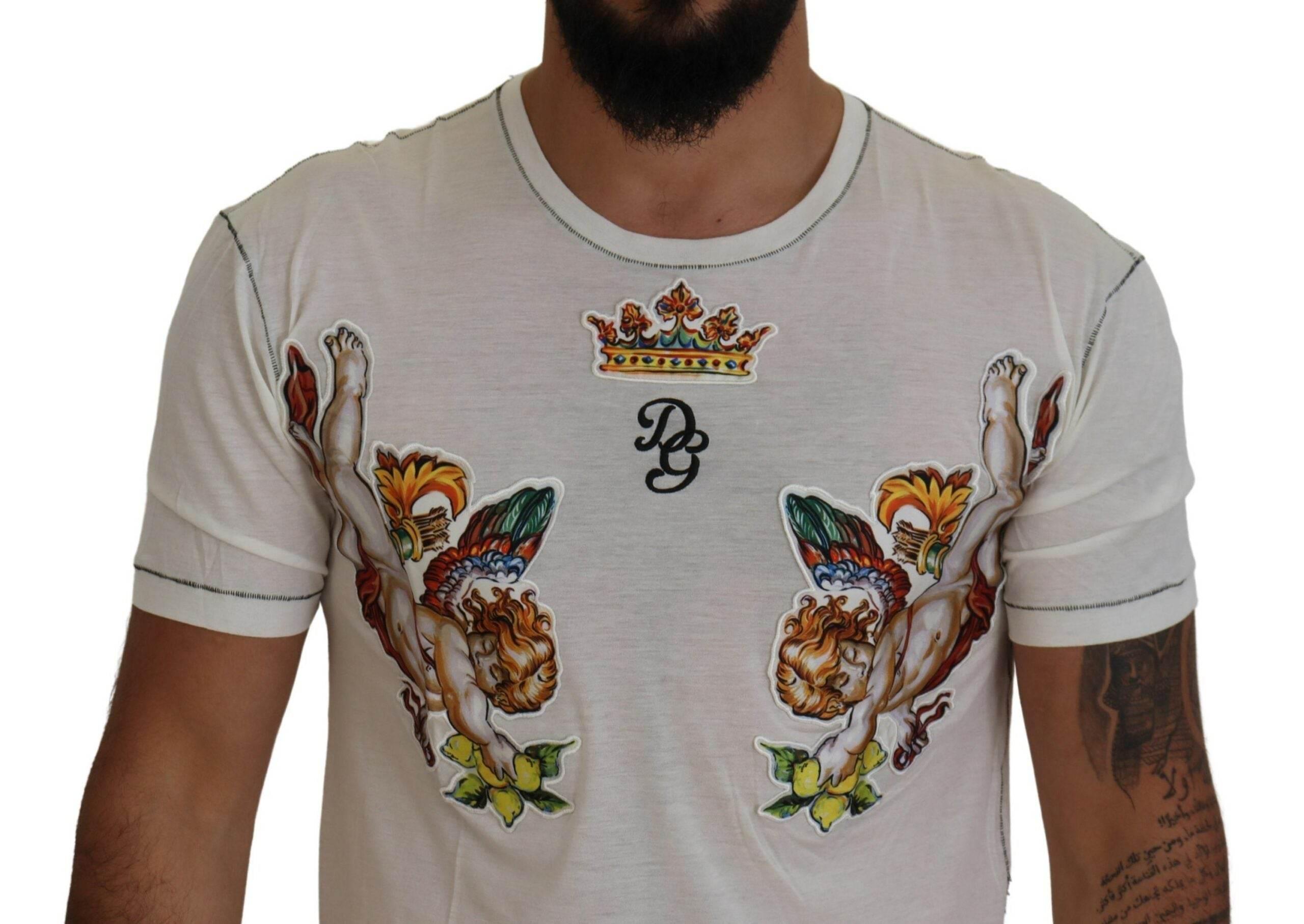Dolce & Gabbana White Printed Short Sleeves Men T-shirt - Hilstor