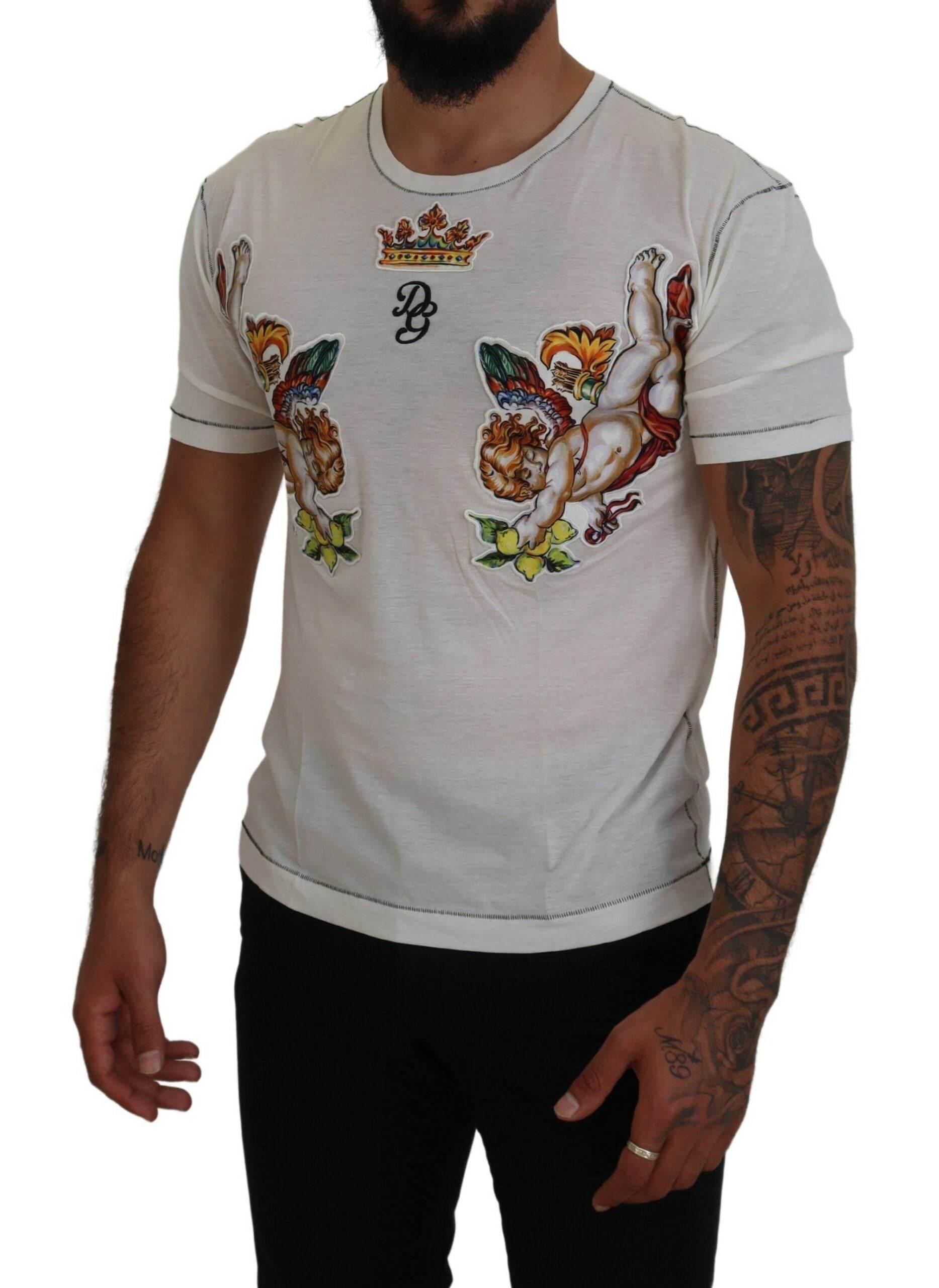 Dolce & Gabbana White Printed Short Sleeves Men T-shirt - Hilstor