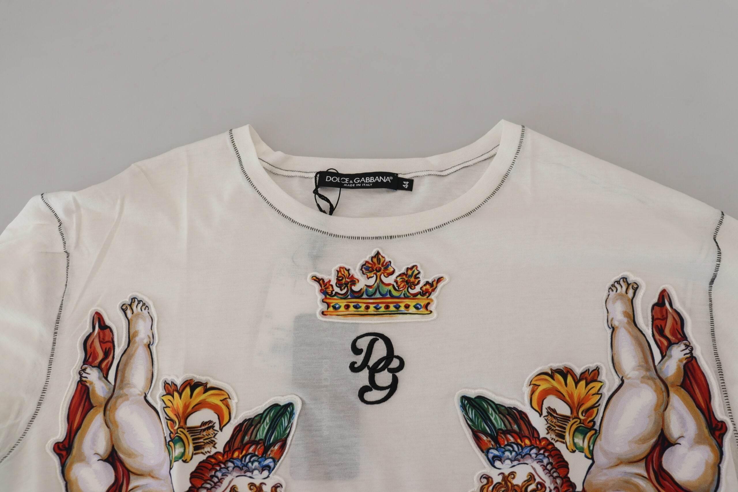 Dolce & Gabbana White Printed Short Sleeves Men T-shirt - Hilstor