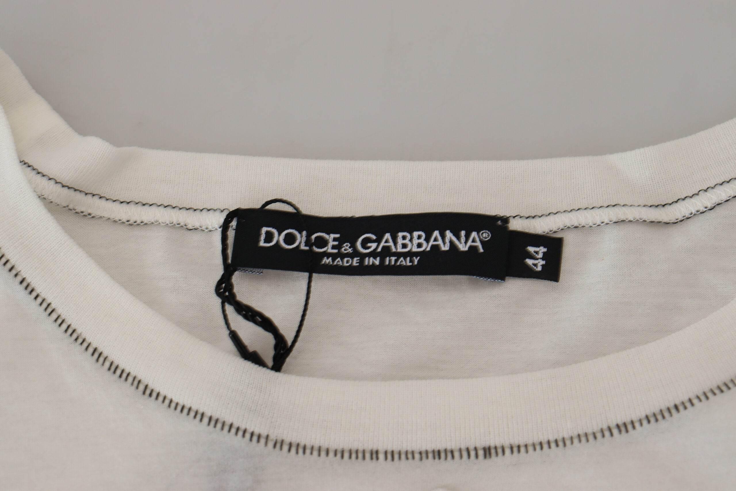 Dolce & Gabbana White Printed Short Sleeves Men T-shirt - Hilstor