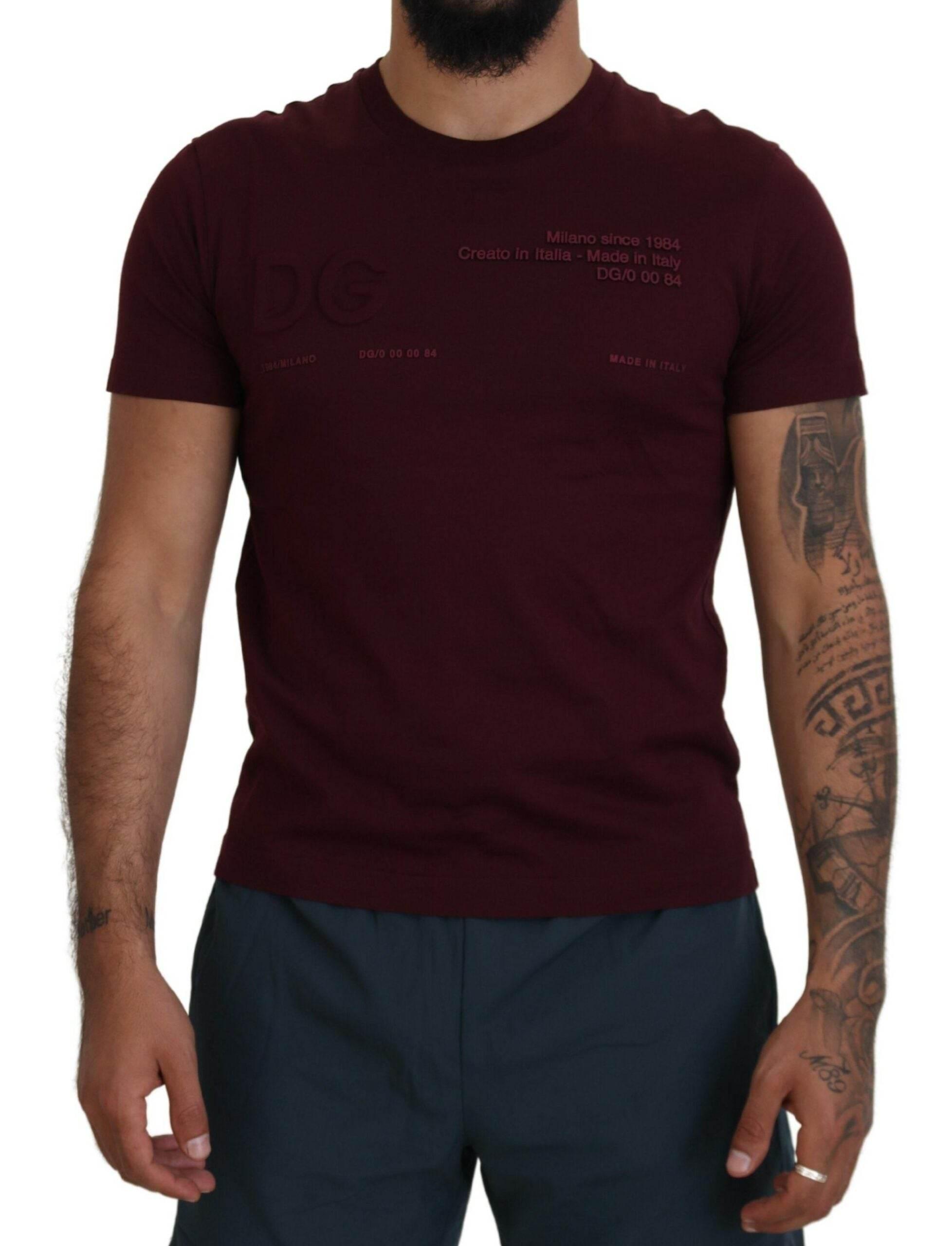 Dolce & Gabbana Maroon Printed Short Sleeves Men T-shirt - Hilstor