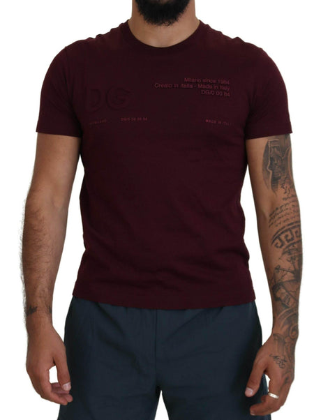 Dolce & Gabbana Maroon Printed Short Sleeves Men T-shirt - Hilstor