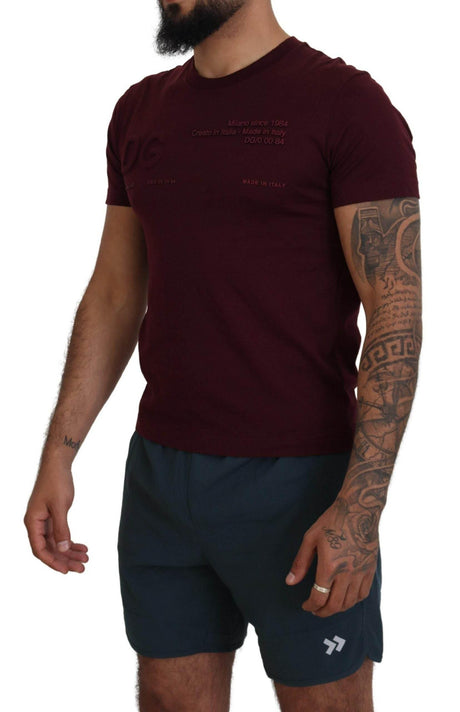 Dolce & Gabbana Maroon Printed Short Sleeves Men T-shirt - Hilstor