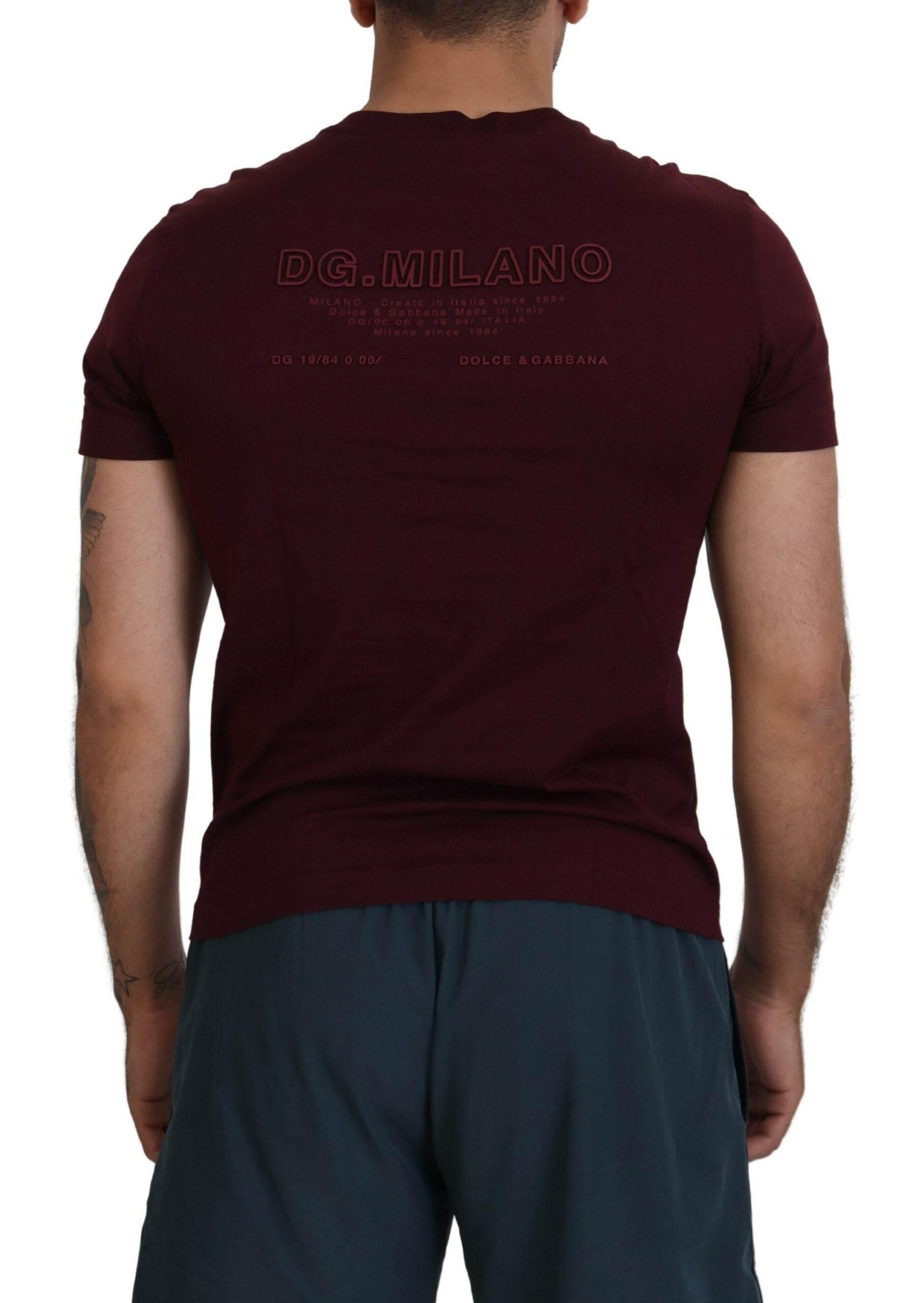 Dolce & Gabbana Maroon Printed Short Sleeves Men T-shirt - Hilstor