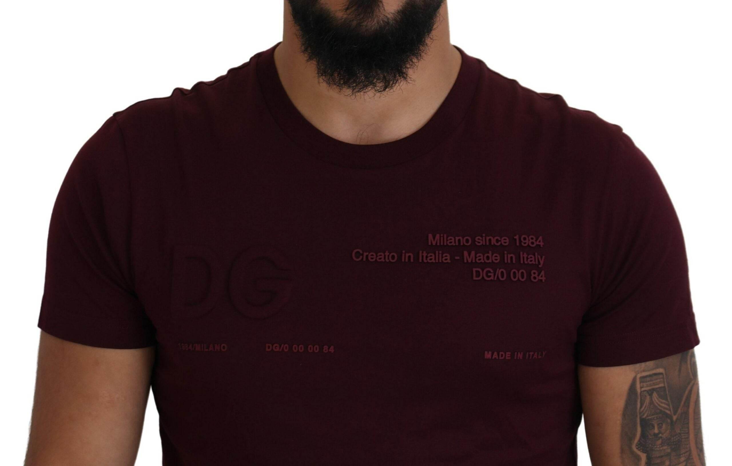 Dolce & Gabbana Maroon Printed Short Sleeves Men T-shirt - Hilstor