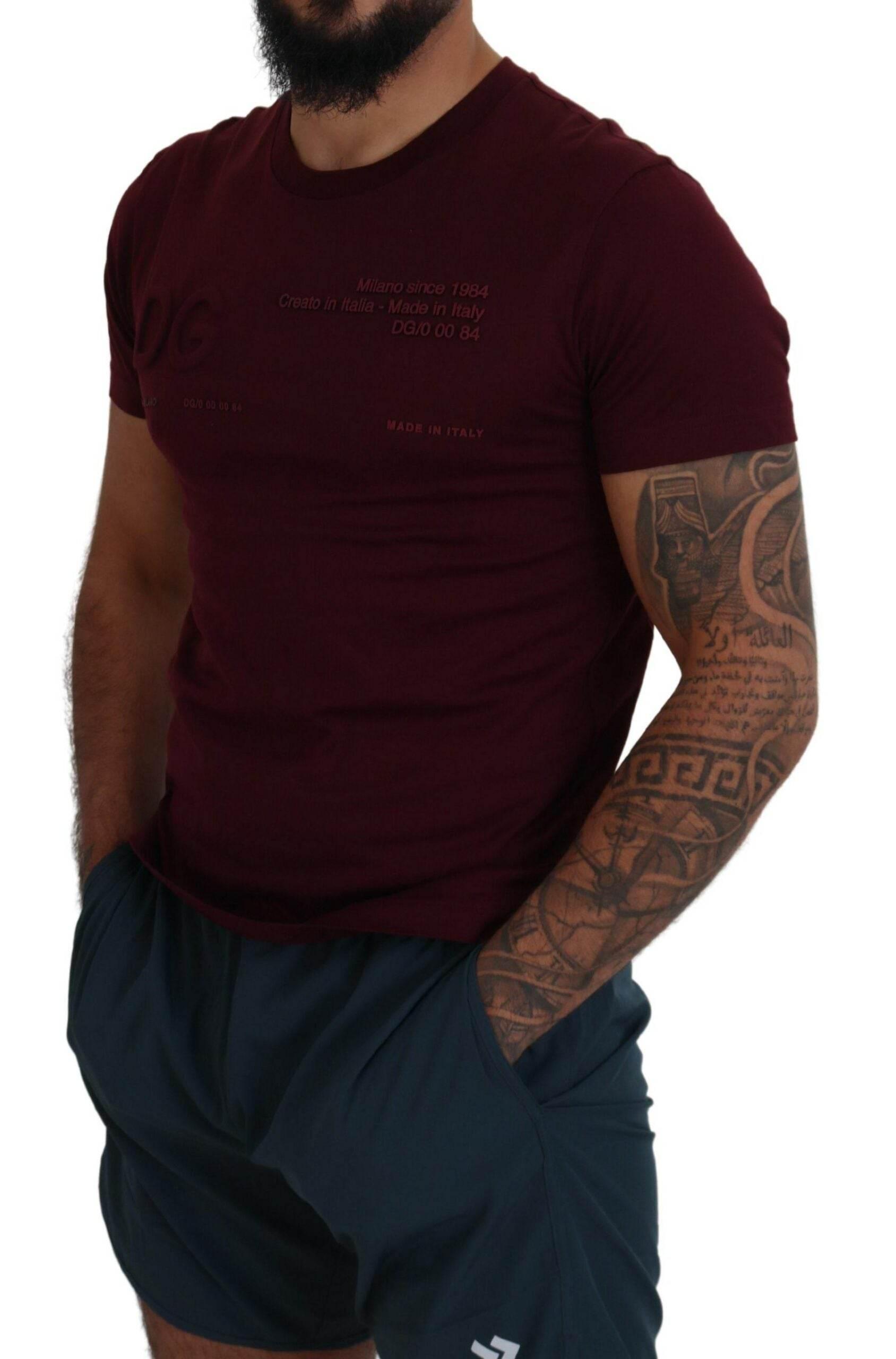 Dolce & Gabbana Maroon Printed Short Sleeves Men T-shirt - Hilstor