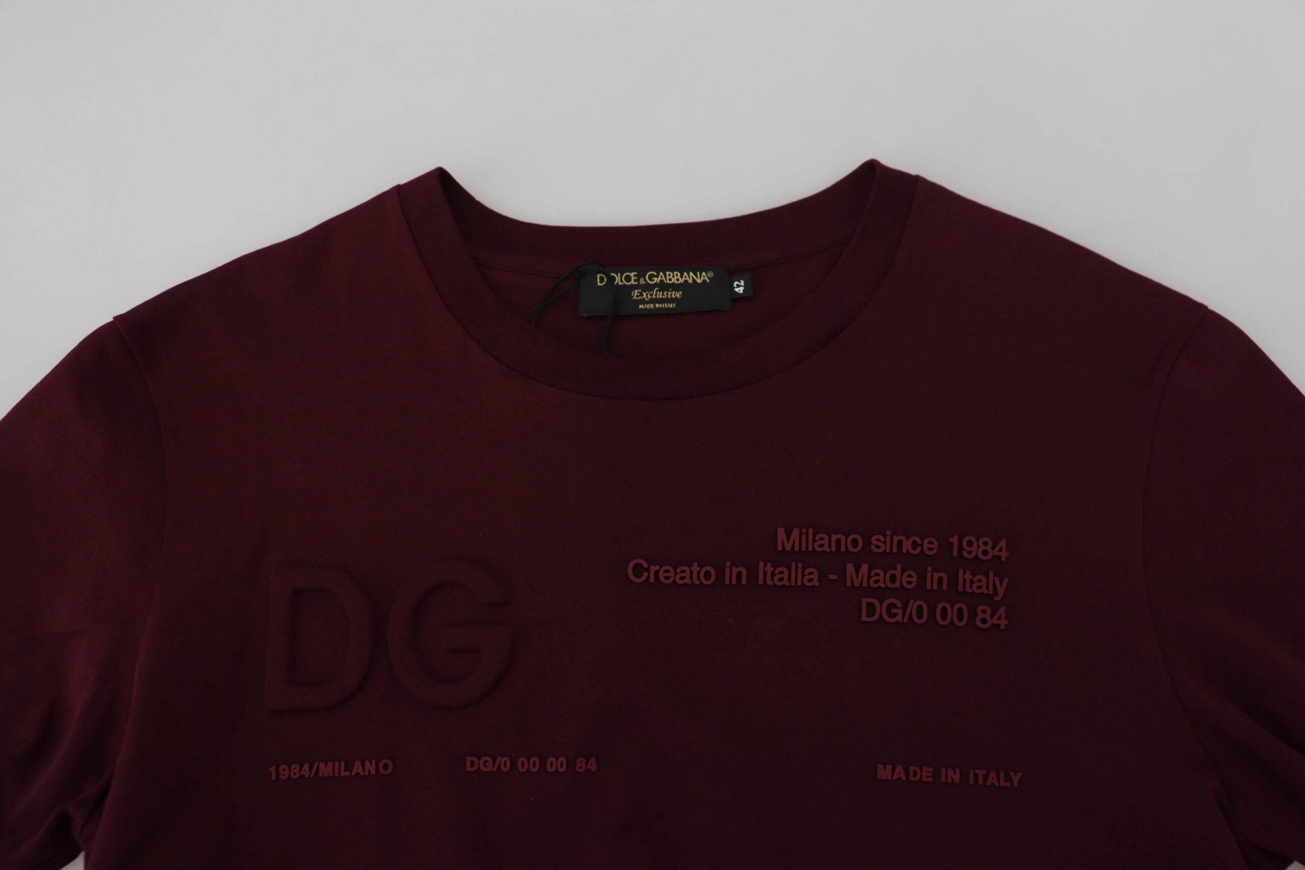 Dolce & Gabbana Maroon Printed Short Sleeves Men T-shirt - Hilstor