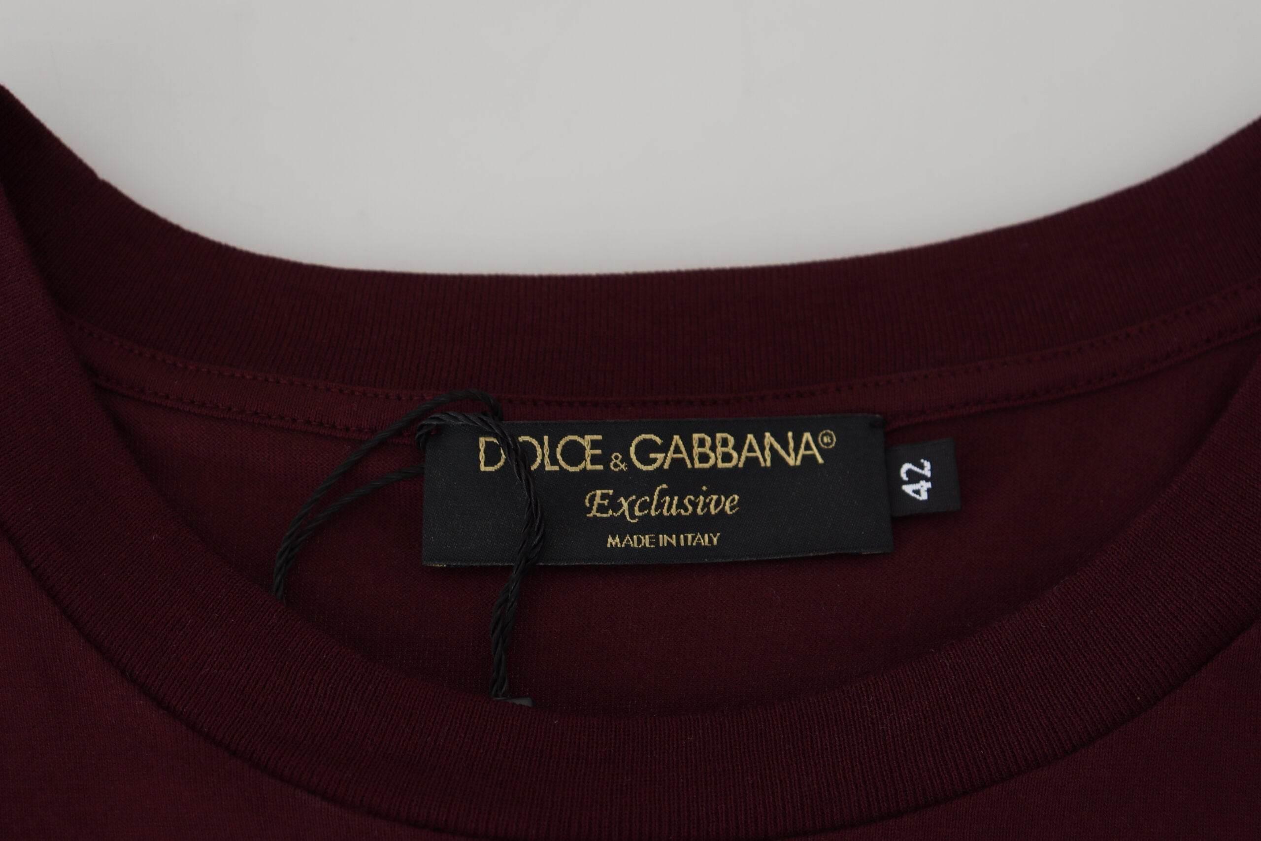 Dolce & Gabbana Maroon Printed Short Sleeves Men T-shirt - Hilstor