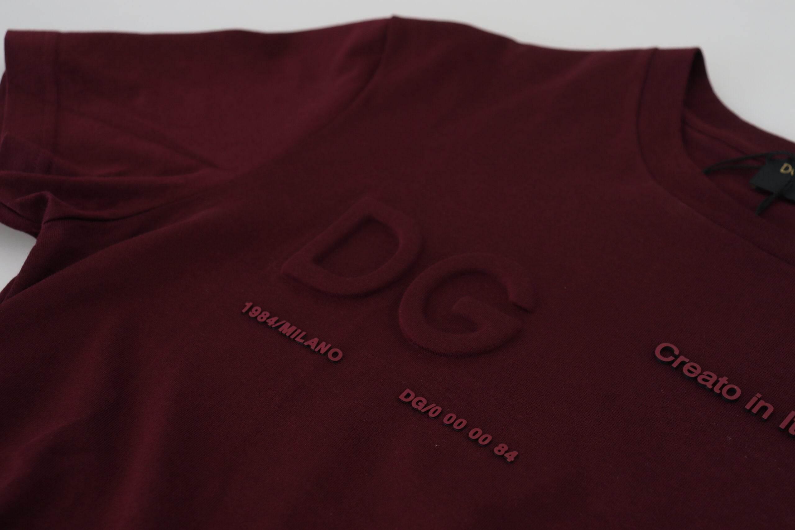 Dolce & Gabbana Maroon Printed Short Sleeves Men T-shirt - Hilstor