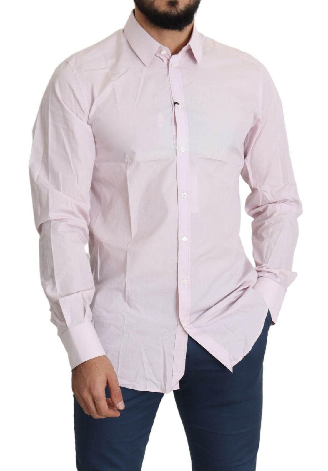 Dolce & Gabbana Light Pink Cotton Formal GOLD Dress Shirt - Hilstor