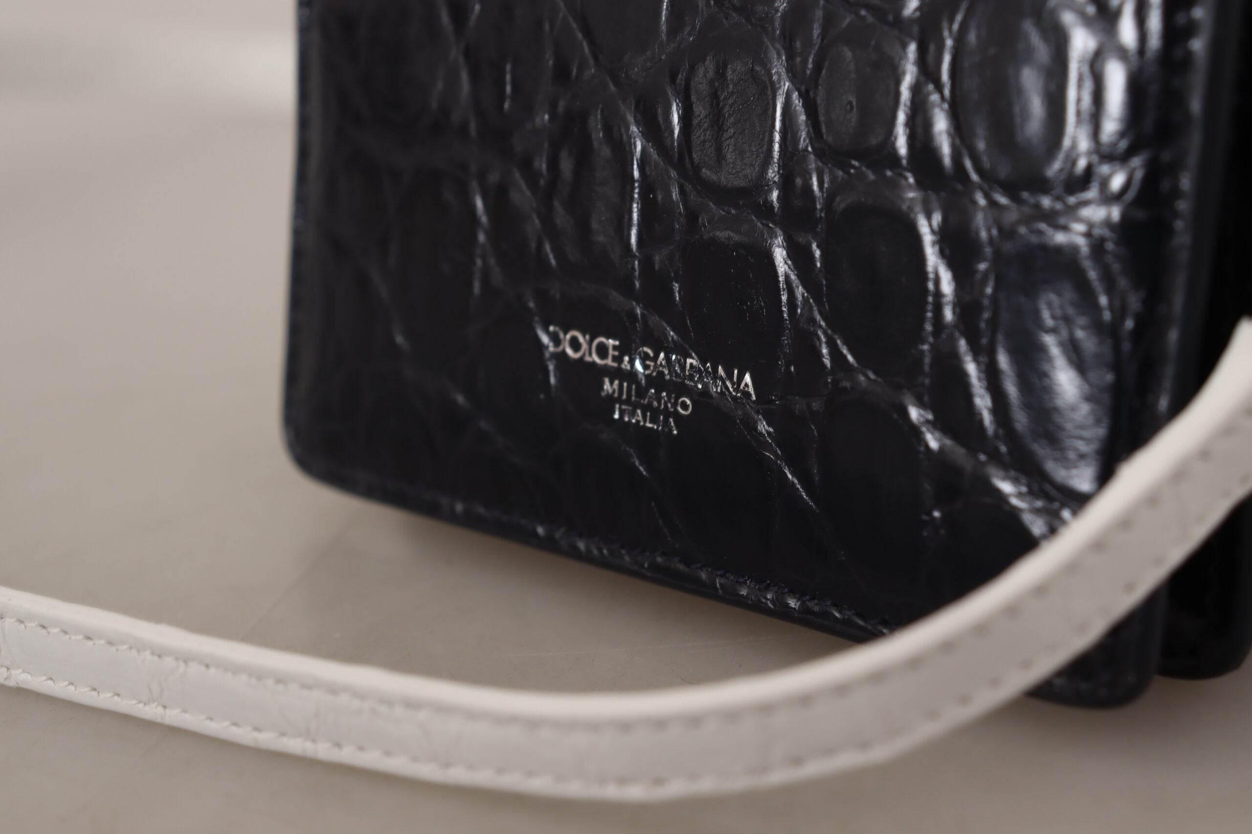 Dolce & Gabbana Blue Exotic Leather Bifold Wallet with Strap - Hilstor