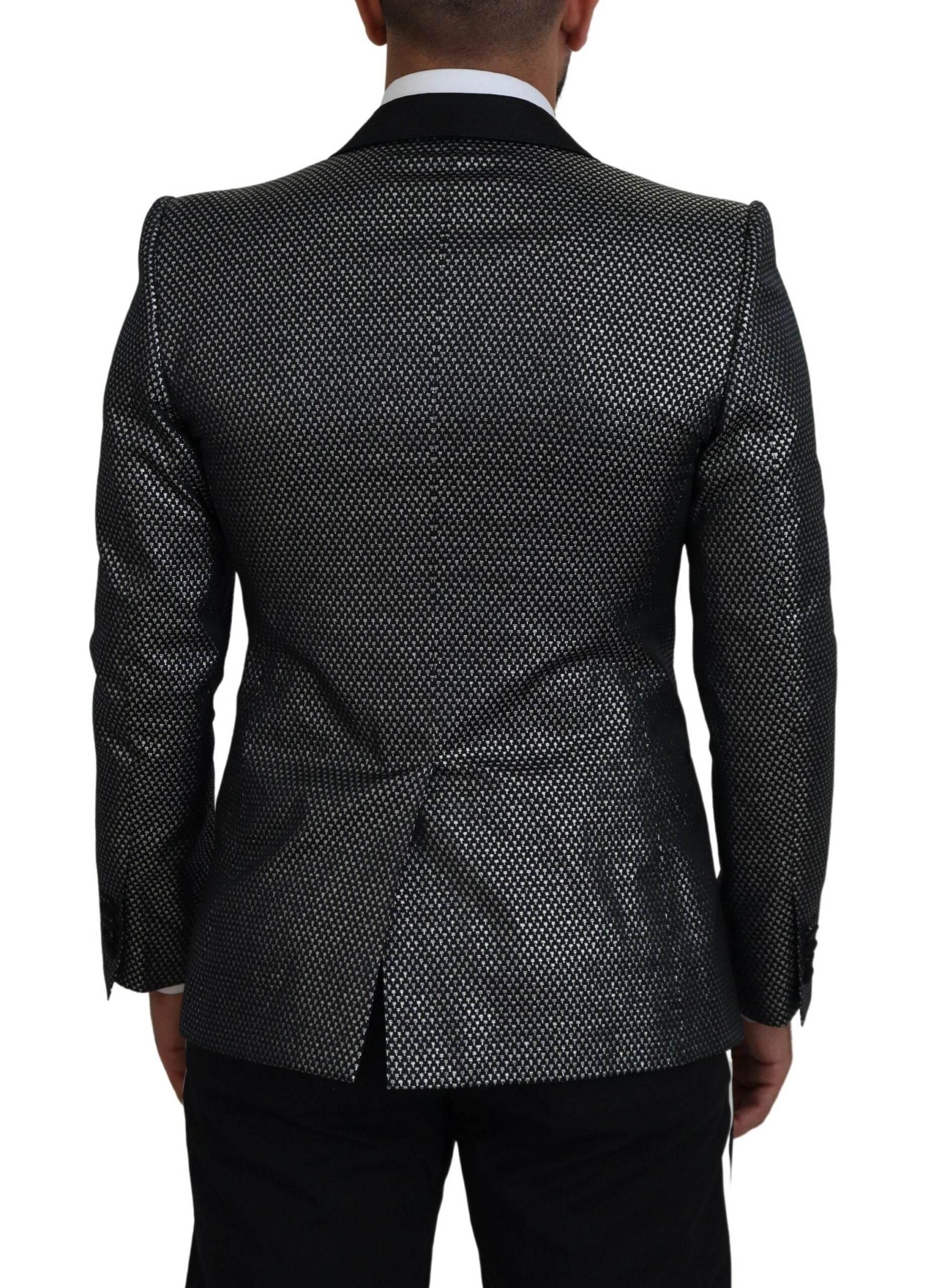 Dolce & Gabbana Black Silver Jacquard Slim Fit Jacket Blazer - Hilstor