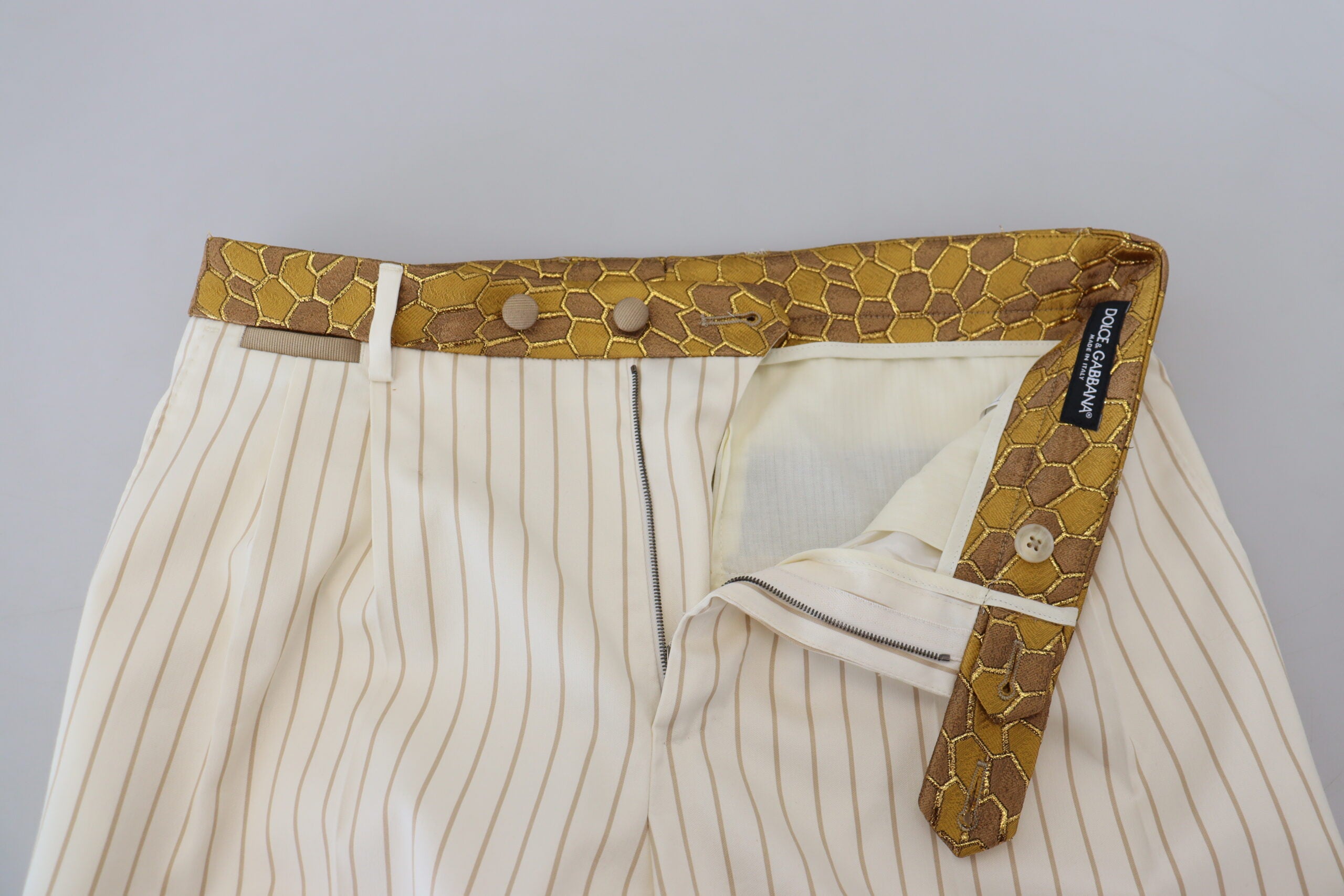 Dolce &amp; Gabbana Off White Guldstribet Smoking Slim Fit Jakkesæt