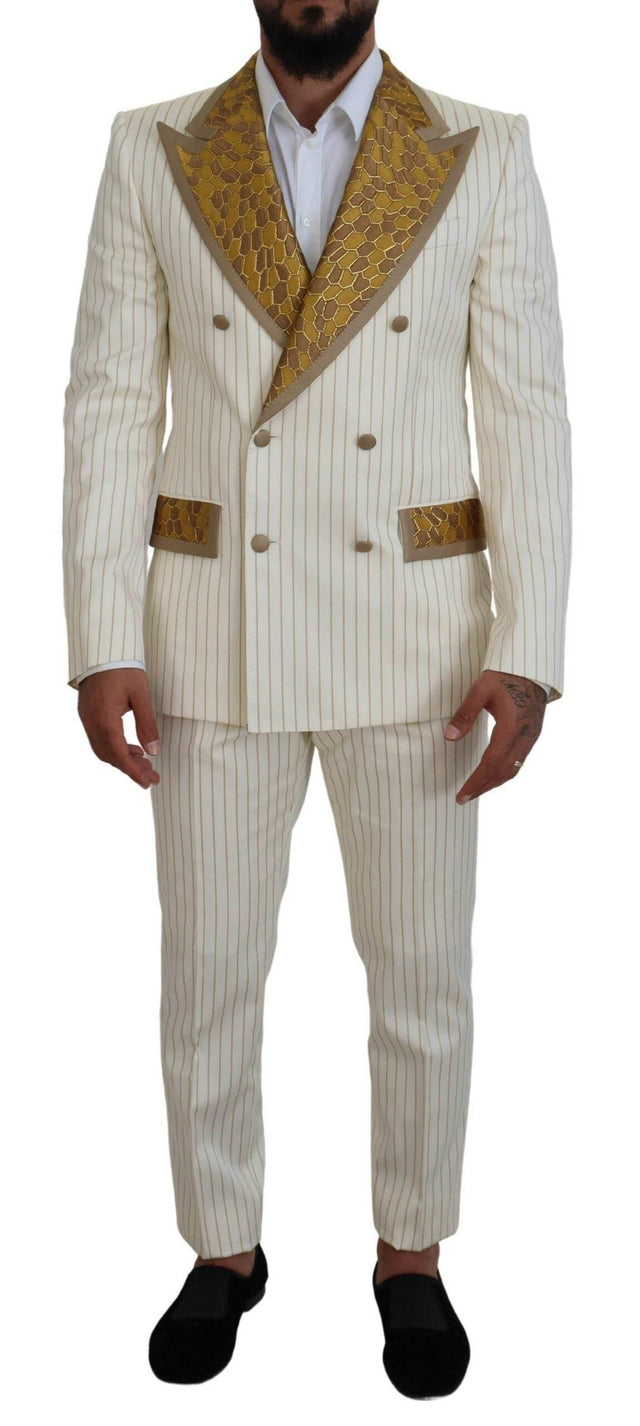 Dolce & Gabbana Elegant Off White Double Breasted Suit - Hilstor