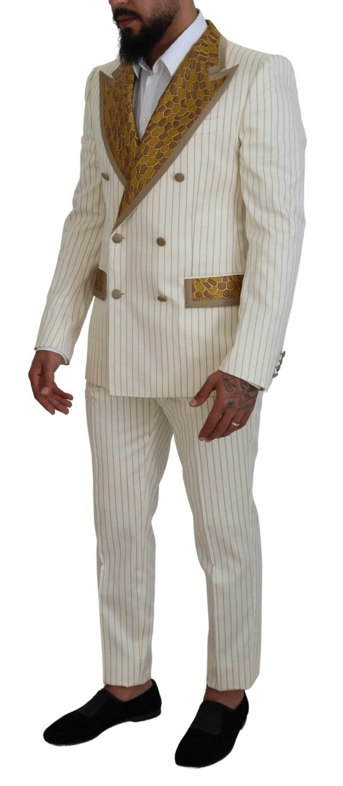 Dolce & Gabbana Elegant Off White Double Breasted Suit - Hilstor