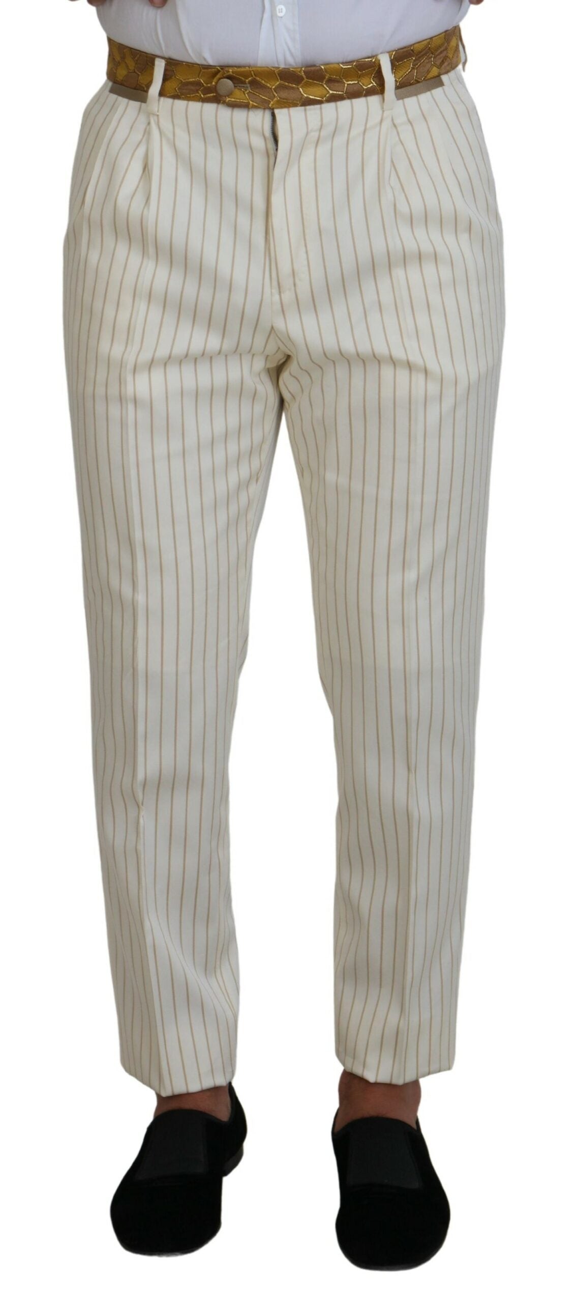 Dolce &amp; Gabbana Off White Guldstribet Smoking Slim Fit Jakkesæt