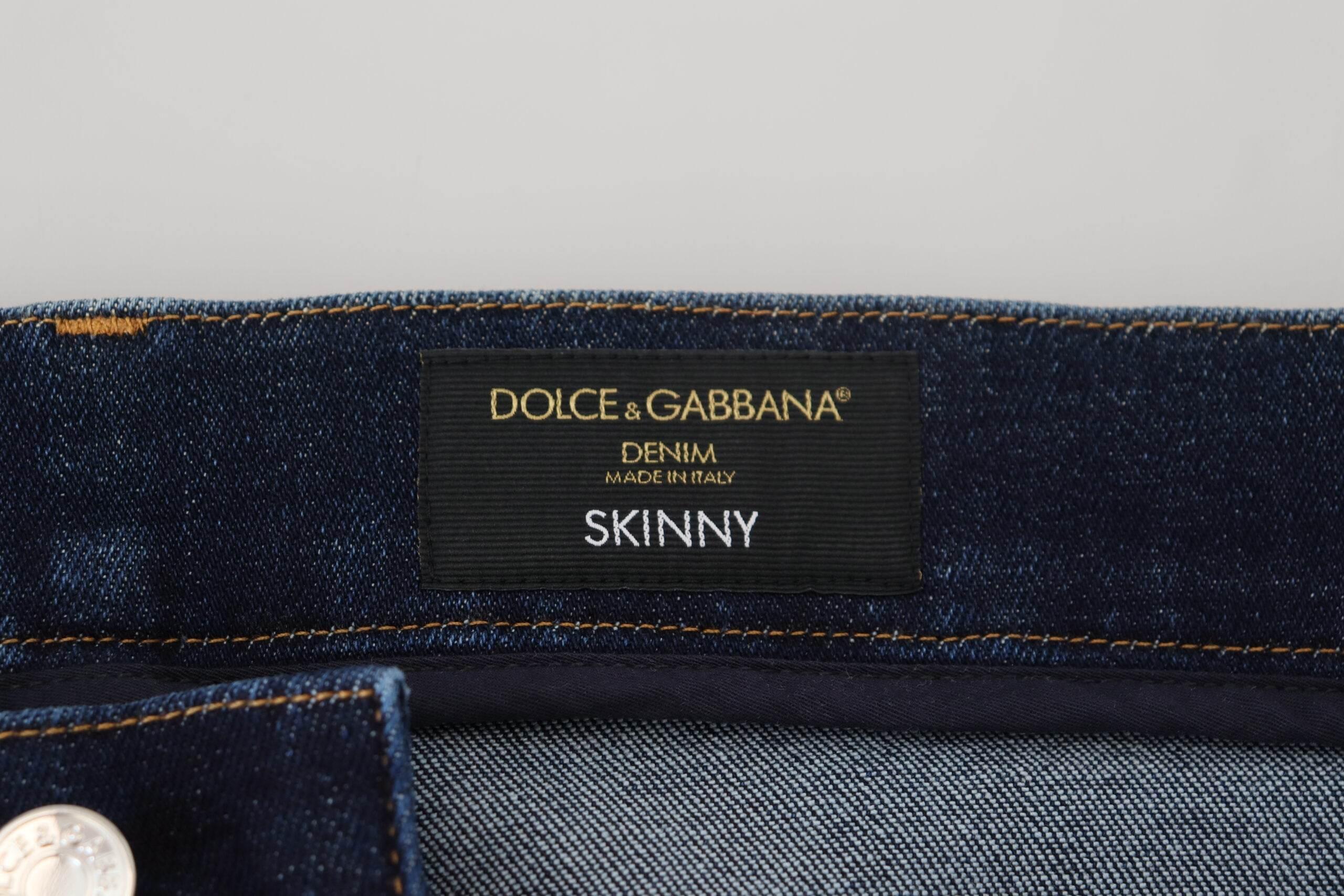 Dolce & Gabbana Dark Blue Cotton Denim SKINNY Jeans - Hilstor